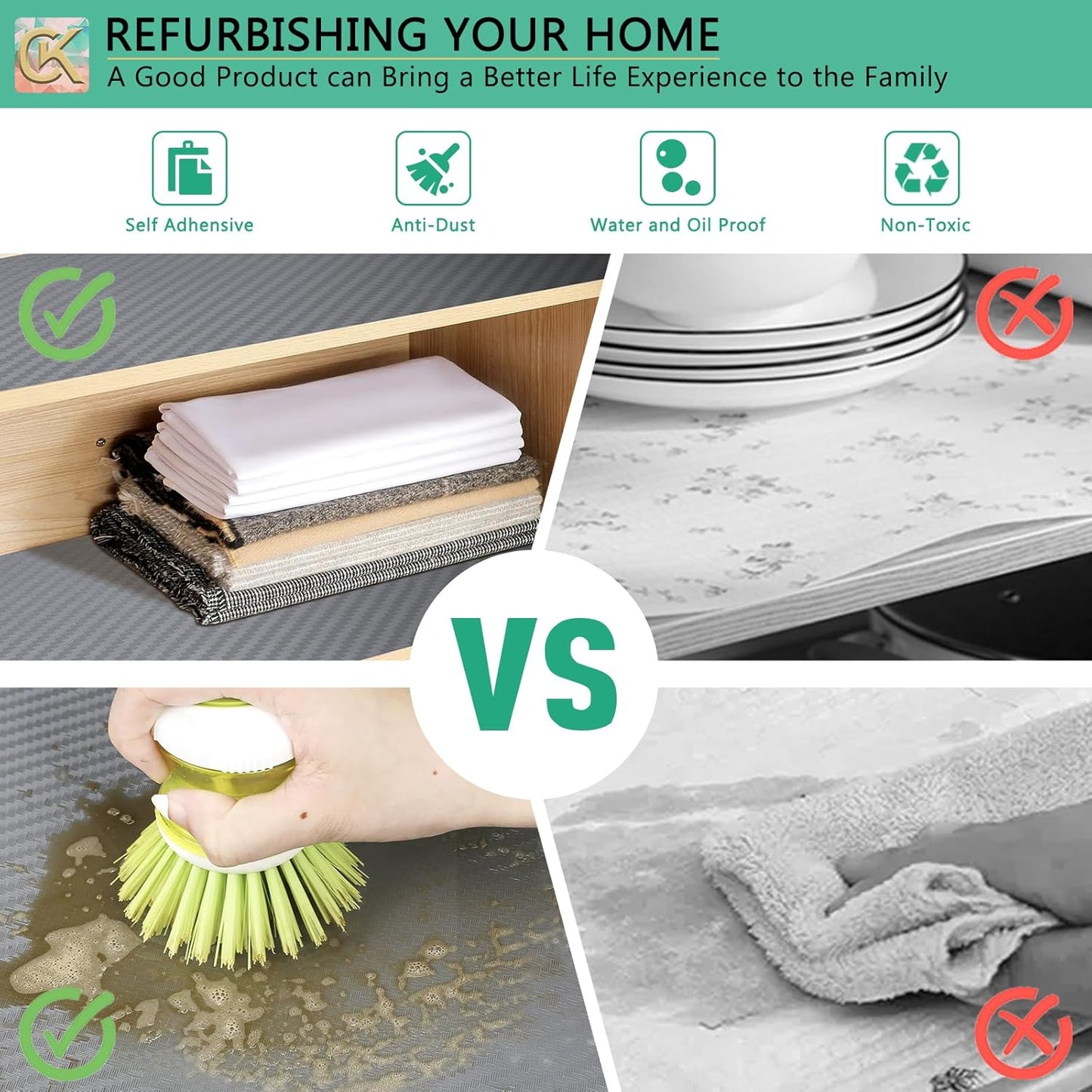 Self-Adhesive Shelf Liner Kitchen Liner, Waterproof Backed Paper Easy Peel and Stick Contact Liner Without Residue for Decor Your Desk Surface, Kitchen Countertops (Silver, 11.8 x 236.2 inches)