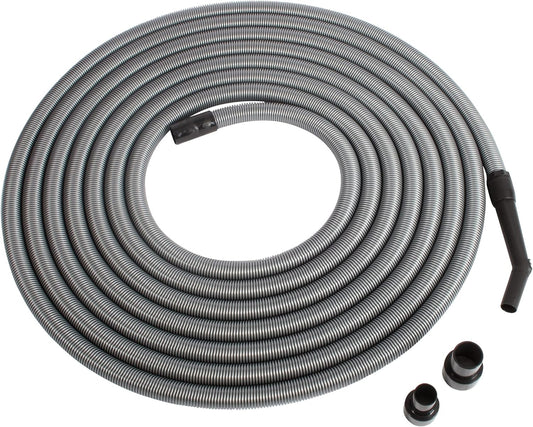 Cen-Tec Systems 50 Ft. Premium Shop Vacuum Extension Hose with 2 tank adapters and 1.25" curved end, Silver