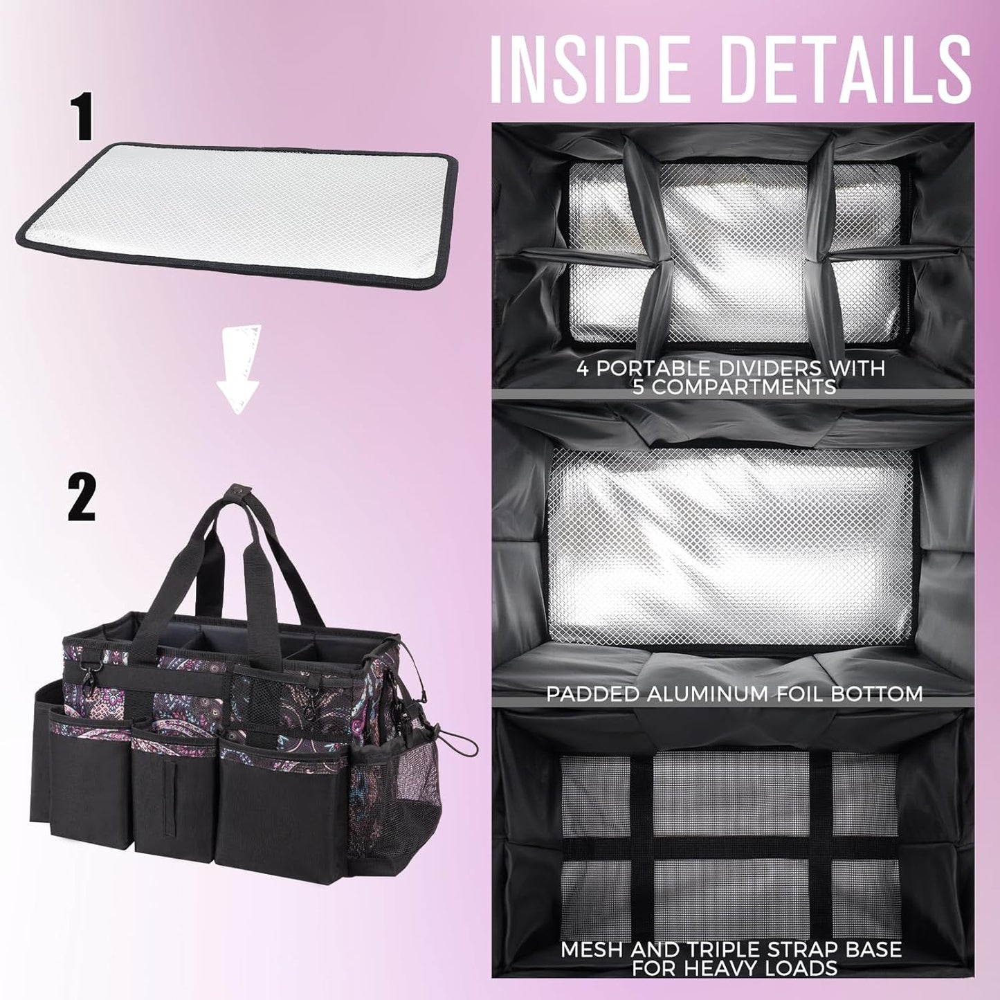 Wearable Cleaning Caddy, Cleaning Caddy Supplies Organizer with Handle & Shoulder Straps for Housekeepers, Under Sink & Car Cleaning Tool Organizers Bag with 4 Foldable Divider (Totem)