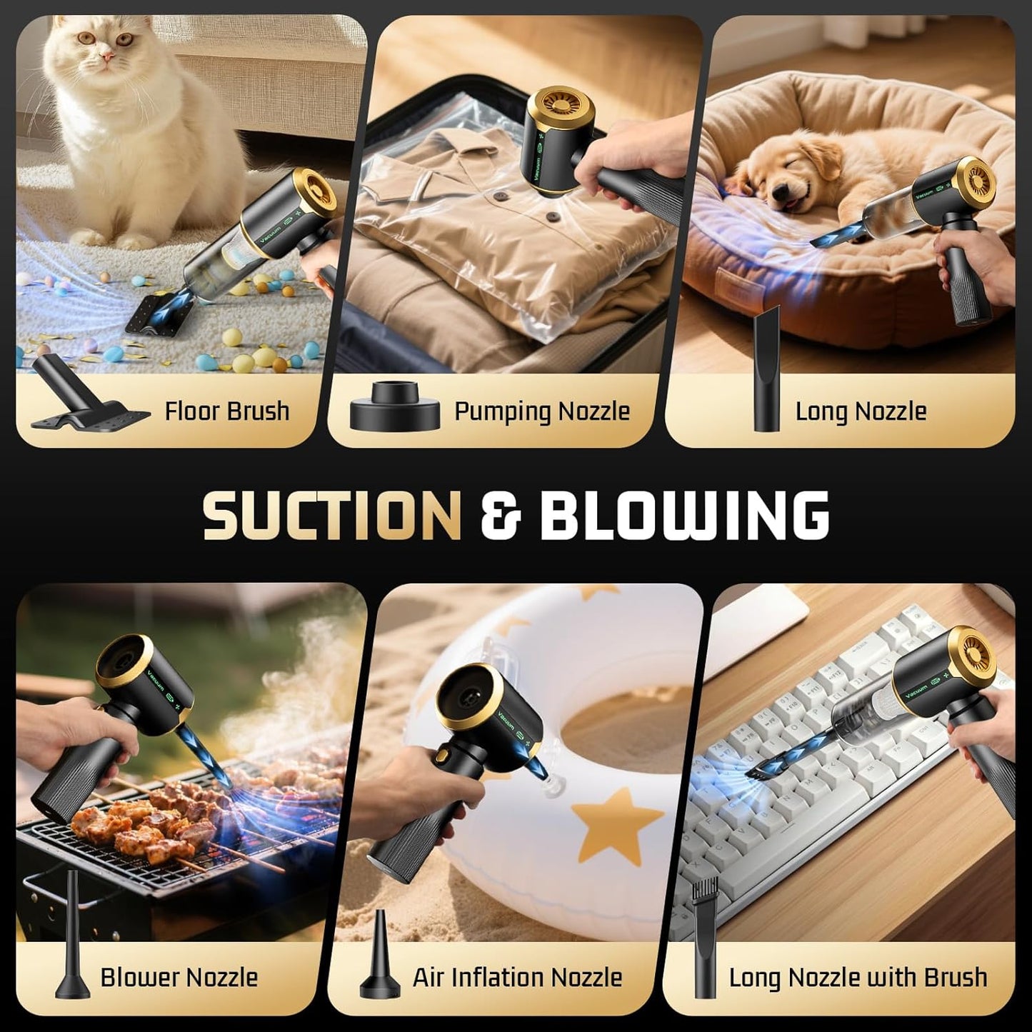 Car Handheld Vacuum Cordless: Car Vacuum Cleaner with 16000Pa Ultra-Strong Suction, Brushless Motor & HEPA Filter - Lightweight Design for Drivers and Office Workers- Glossy Black