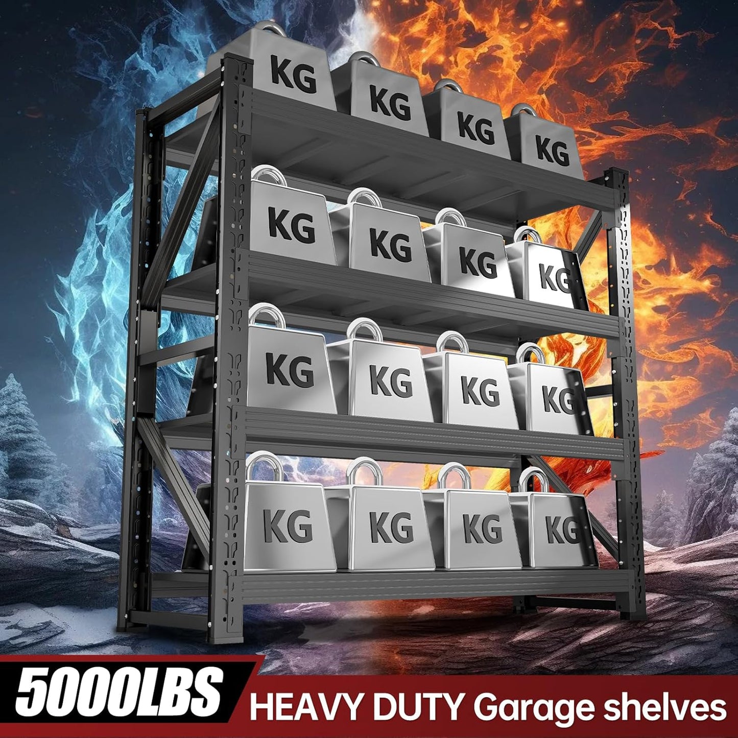 60" W Storage Shelves Heavy Duty, 4 Tier Metal Garage Shelving Units, 5000LBS Heavy Duty Adjustable Shelf, Garage Storage Rack, Industrial Shelving for Shop, Warehouse,60" W x 20" D x 79" H