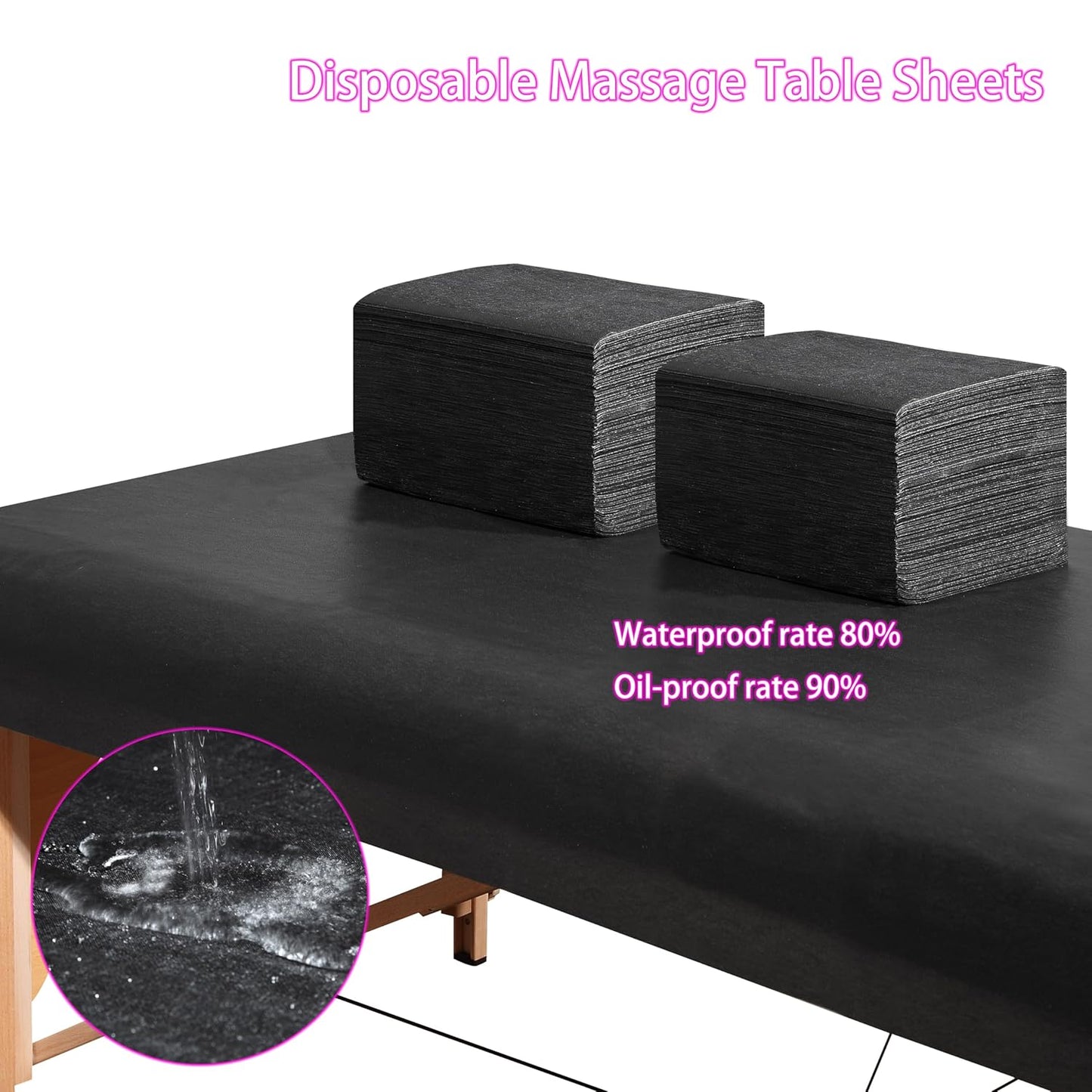 Disposable Bed Sheets 50 Pcs 31" x 71" Massage Table Sheets Non Woven Fabric SPA Bed Cover Breathable for Massage Beauty Tattoos（Black）