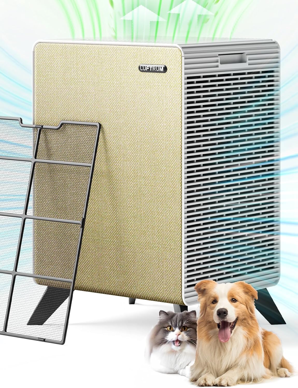 Air Purifiers for Home Large Room Up to 2250 ft² - Remove 99% of Smoke Allergies Pet Dander Odor - Dual 3-Stage Filter of Washable Filter and with AQI, Auto Mode, Sleep Mode, Beige, Large