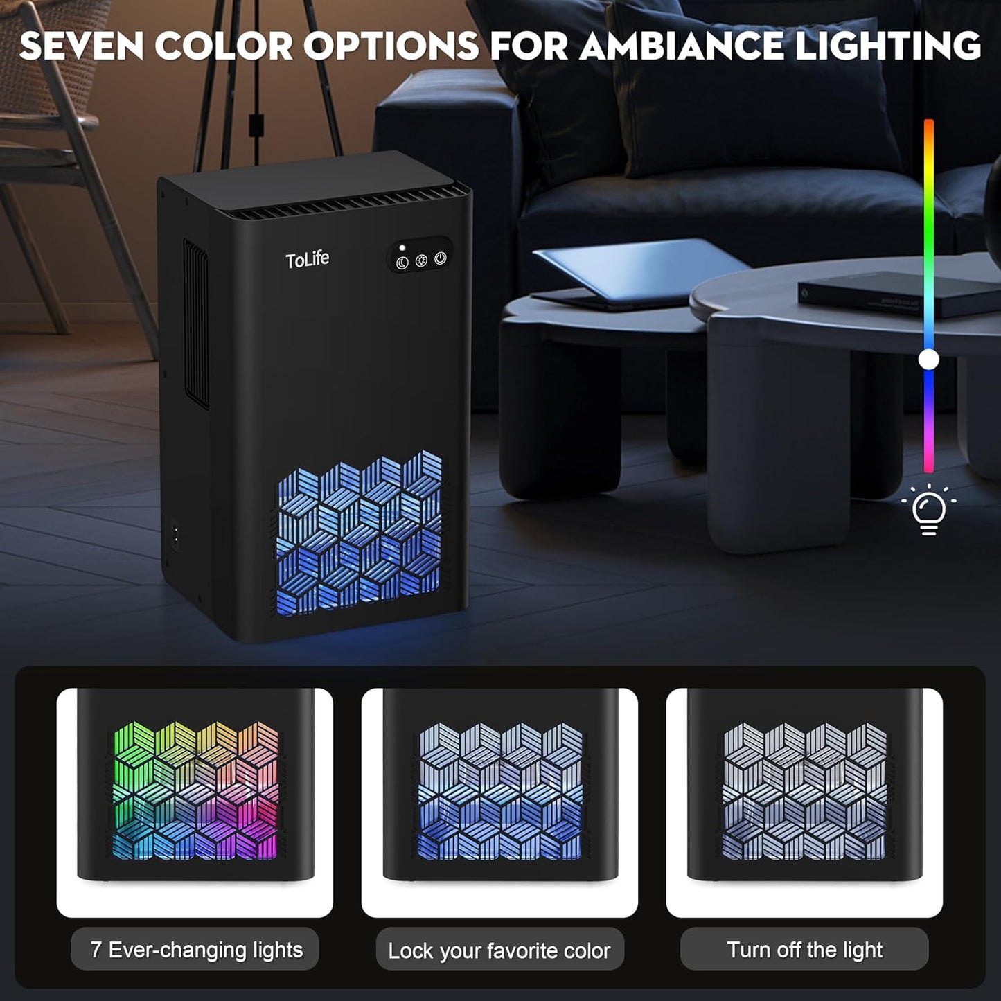 ToLife Dehumidifier for Home, 1000 sq.ft Dehumidifiers for Basement Bedroom Bathroom with 95 OZ Water Tank, Auto Shut Off 7 Colors LED Light, Black