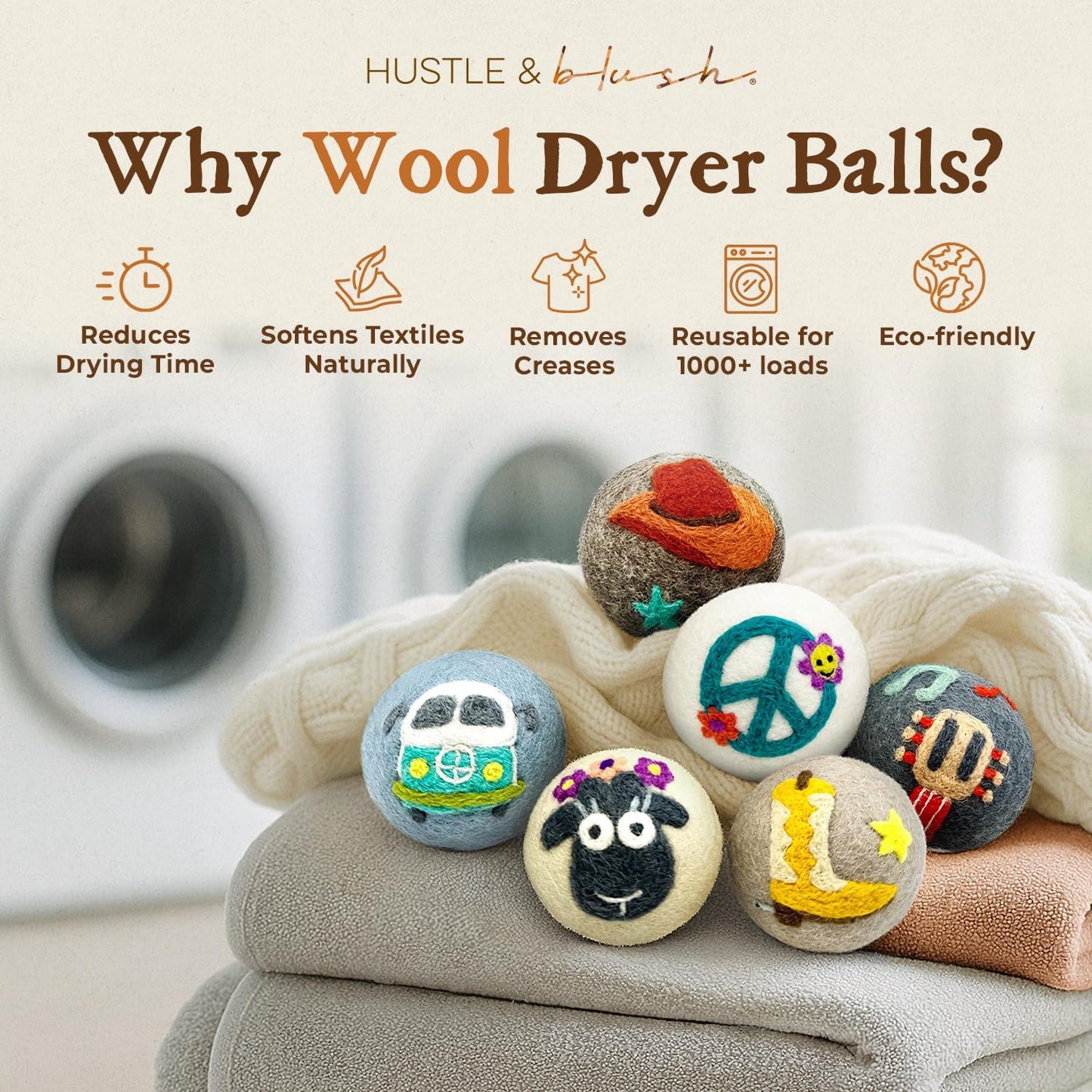 Fluff Ewes Wool Dryer Balls 6 Pack Premium New Zealand Wool Laundry Balls for Dryer, No Static Dryer Balls Laundry Reusable, XL Wool Dryer Balls Cute, Baby Dryer Balls for Dryers - Fluff Fest