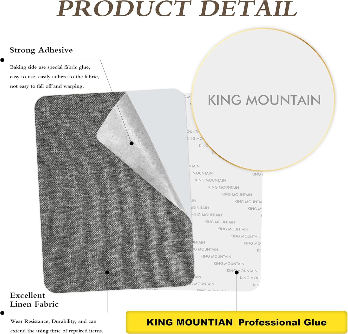 KING MOUNTAIN Fine Linen Repair Patches, Self-Adhesive Linen Fabric Patches, 8X11 inch Extra Size, Multi Color, Can be Used for Linen Sofa Repair and Linen Clothes Repair(8" x 11",Medium Grey 1.0)