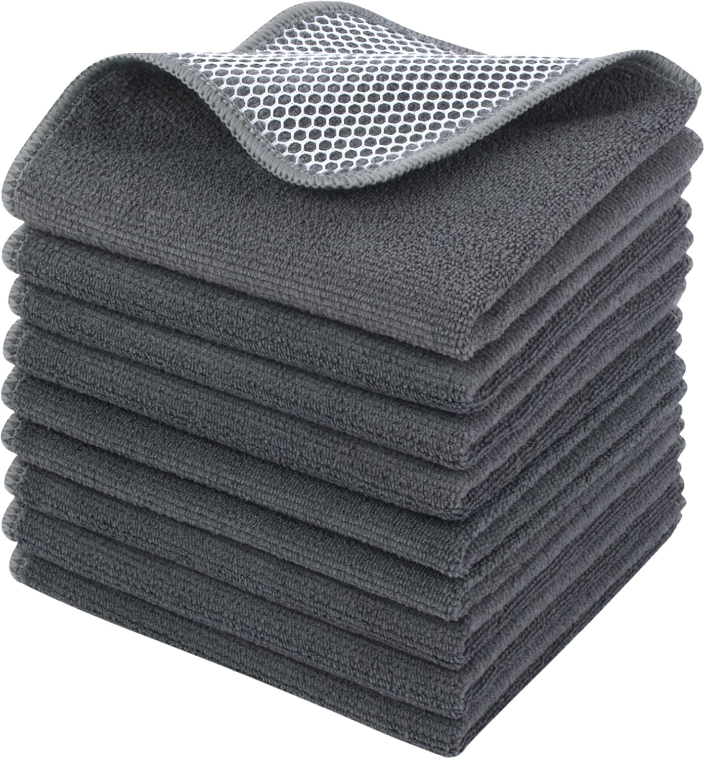 KinHwa Kitchen Washcloths for Dishes Absorbent Microfiber Dish Cloths Quick Dry Dish Rags with Poly Scour Scrub Side Ideal for Kitchen Cleaning and Housekeeping (Gray, 12inchx12inch 9 Pack)