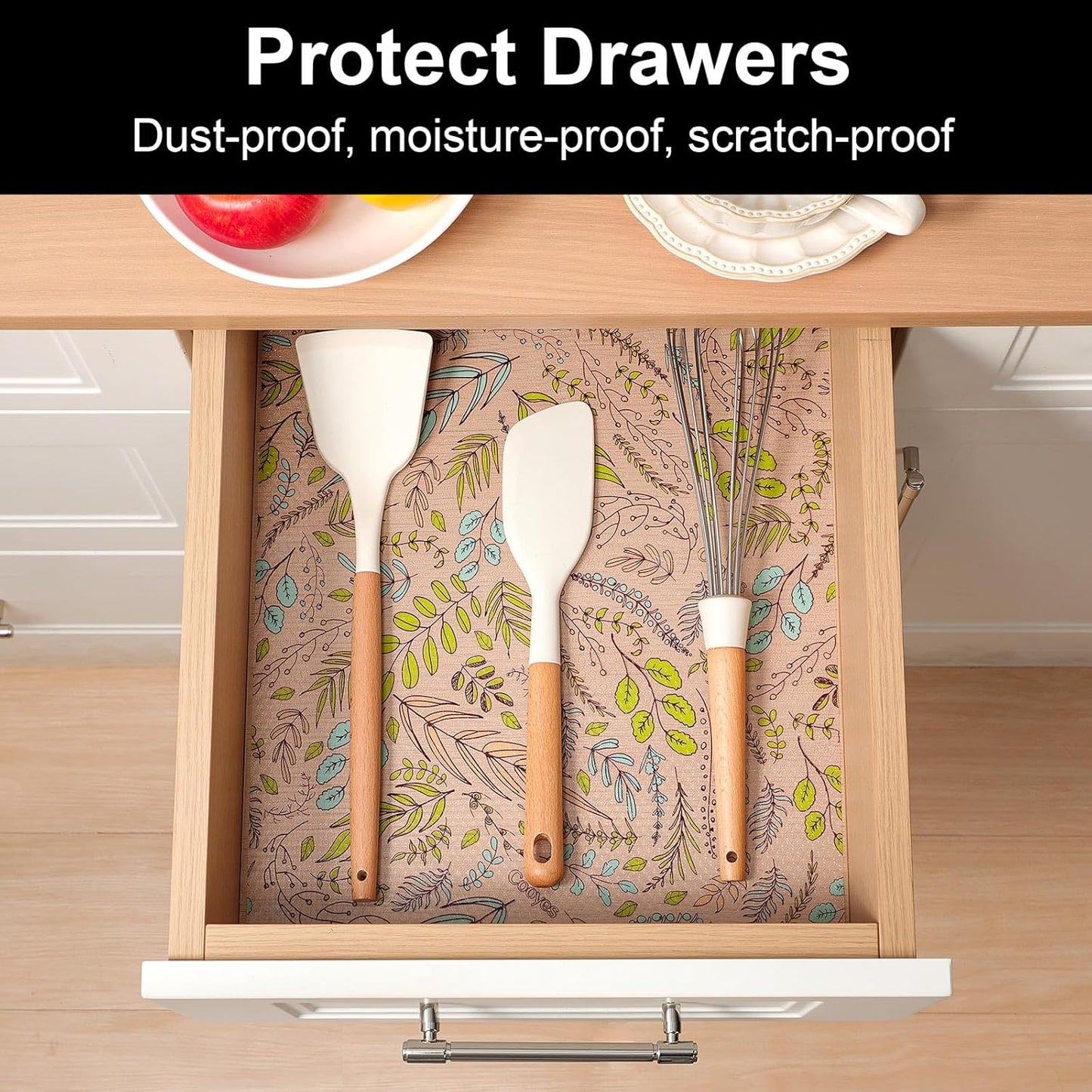 Cooyes Shelf Liners for Kitchen Cabinets, Refrigerator Liners Waterproof & Oil-Proof Kitchen Cupboard Liner Drawer Mats EVA Material Non Adhesive Fridge Liner for Shelves