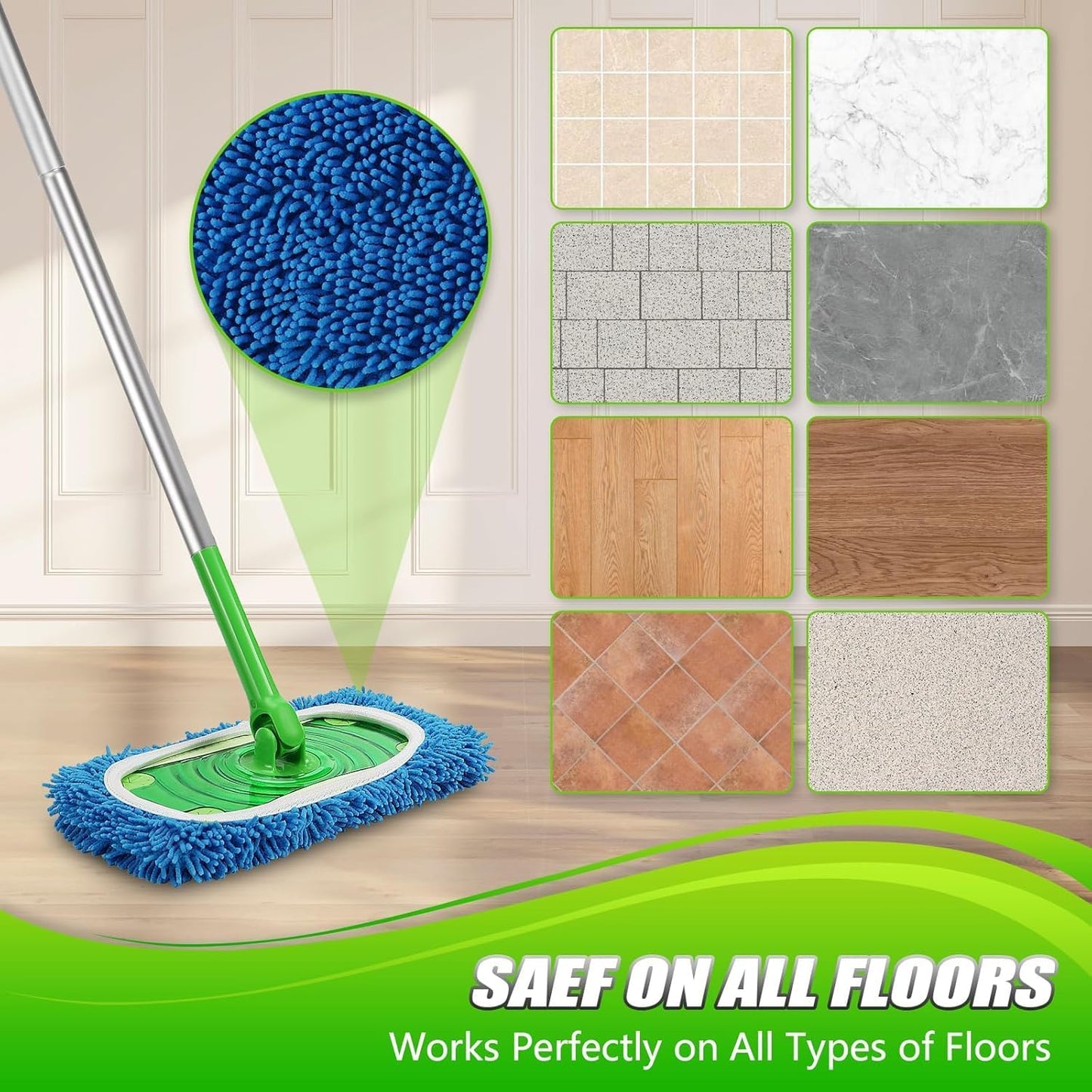 Reusable Microfiber Mop Pads Washable Wet Pads Compatible with Swiffer Sweeper Refills Pads for Wet & Dry Sweeping Cloths Mop Head Replacement for Household Cleaning