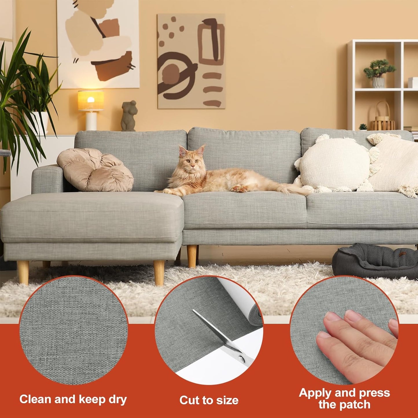 PATIKIL 70x4.4 Inch Linen Repair Tape, Repair Fabric Patch Self Adhesive Couch Patch Line Repair Patch for Furniture Sofa Car Seats Office Chairs, Dove Gray