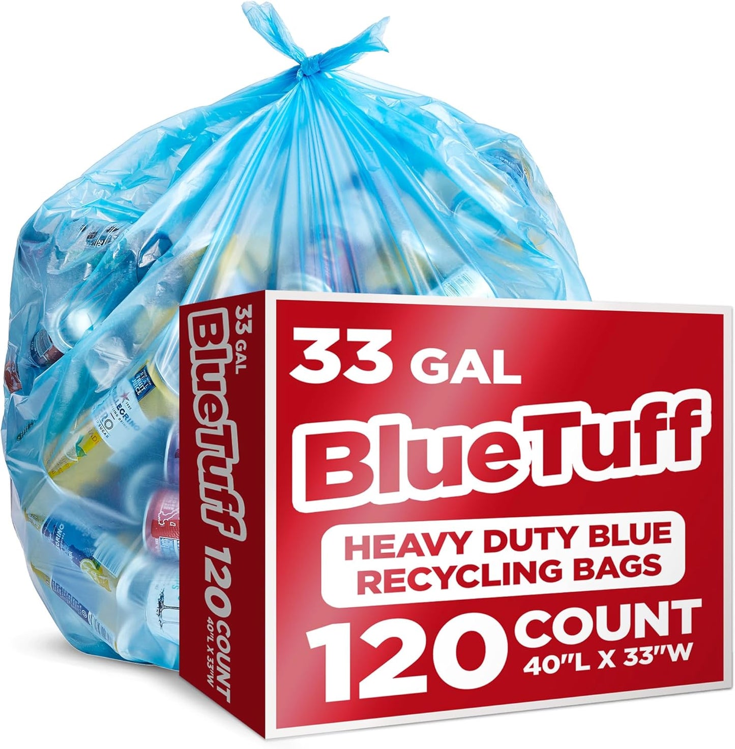 Heavy-Duty Blue Recycling Bags, 120-Pack Blue Garbage Bags For Recycling | 33-Gallon Capacity| Commercial, Industrial or Home Use