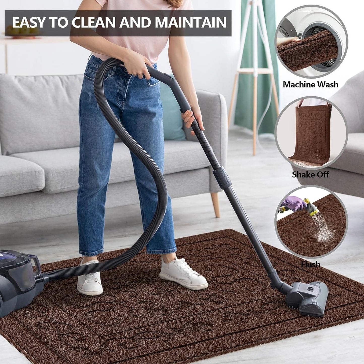 FONEYI Indoor Door Mat 32" x 48", Dirt Trapper Door Mats Non-Slip Entryway Rugs Washable, Absorbent Resist Dirt Welcome Mat, Low Profile Inside Floor Mats for Front Back Door and Entryway, Coffee