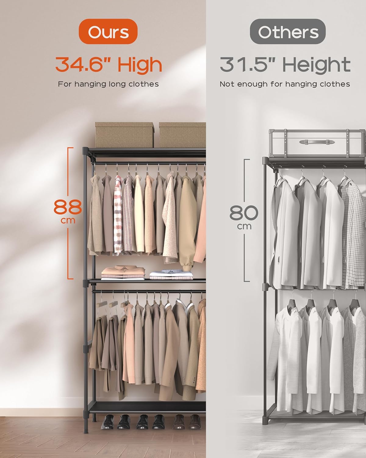 Clothes Rack, Portable Closet, 27.6 Inch Wardrobe Closet, Clothes Storage Organizer with Shelves and 2 Hanging Rods, Easy to Assembly, Black PCT001B01