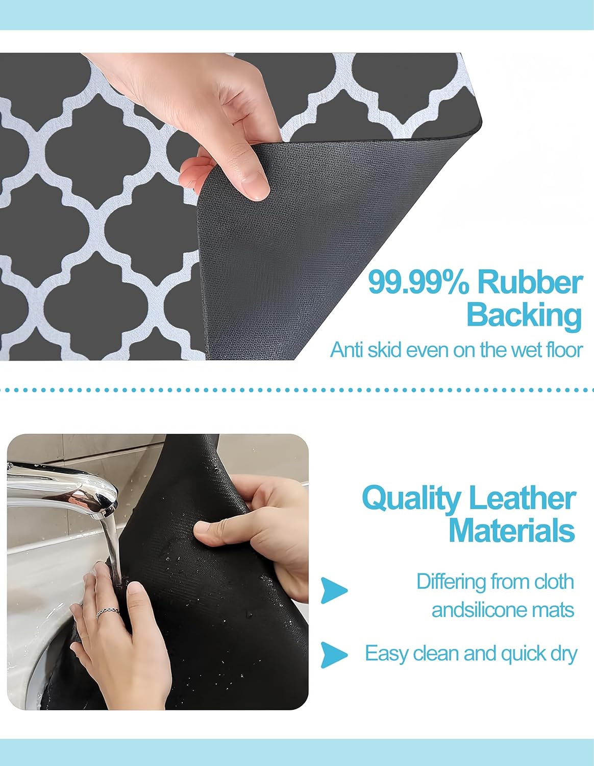 Dish Drying Mat for Kitchen Counter, 12"x19" Dish Drying Pad with Non-slip Rubber Backed, Hide Stain Anti Absorbent for Kitchen Counter, Drying Mat for Coffee Machine Dish Rack (Gray Trellis)