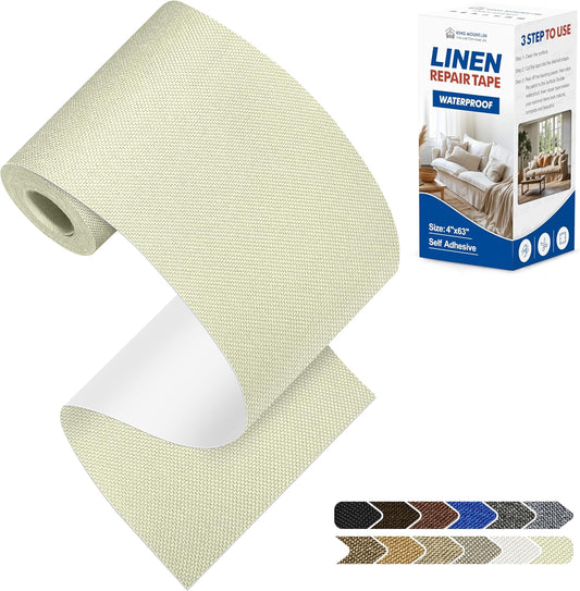 KING MOUNTAIN Linen Repair Patches, Self-Adhesive Fabric Patches, 4 X 63 inch Extra Size, Multi Color, Can be Used for Sofa Repair and Linen Clothes Repair (Beige2.0)