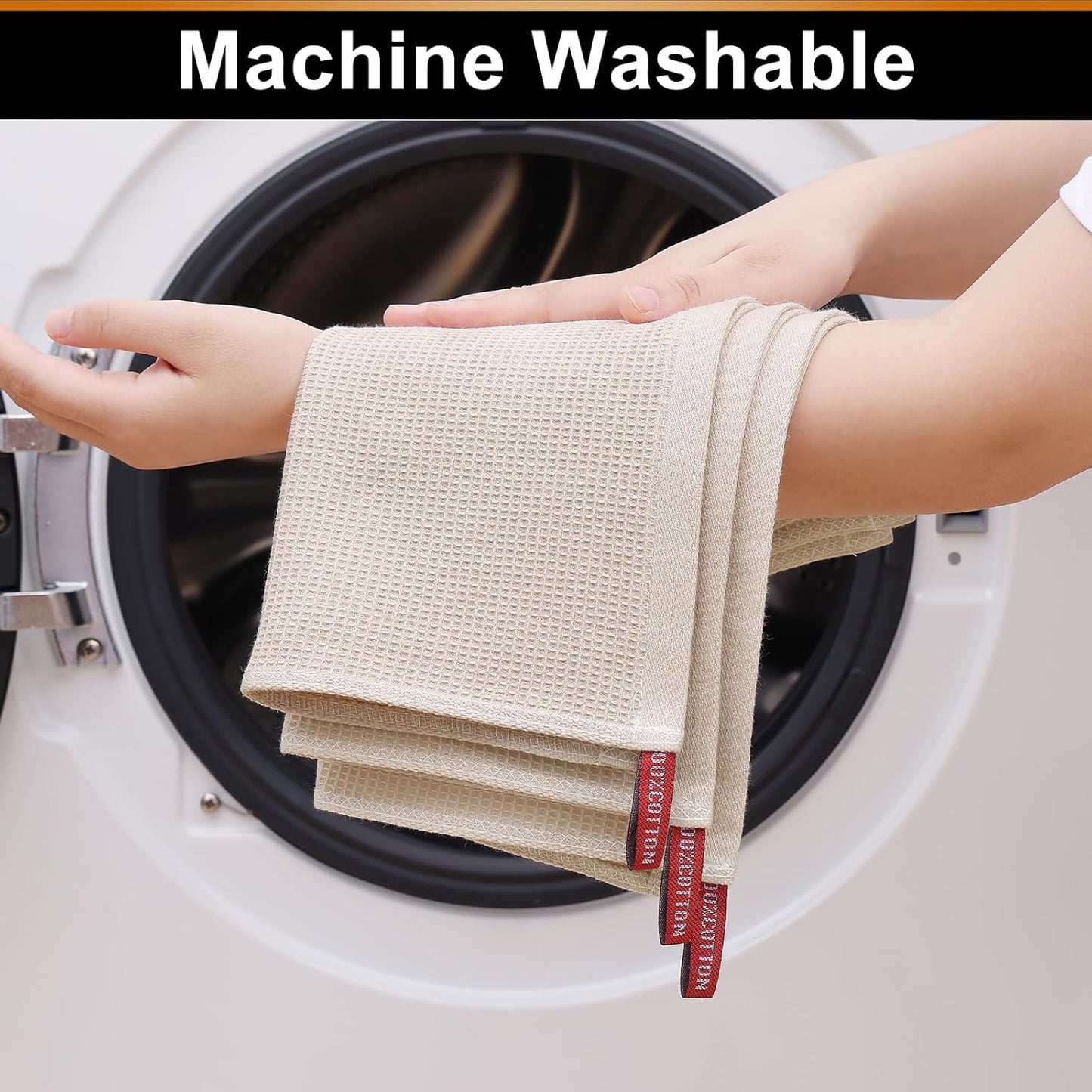 Homaxy 100% Cotton Waffle Weave Dish Cloths - 8 Pack Soft and Absorbent Dish Towels - 12 x 12 Inches Quick Dry Dish Rags - Beige