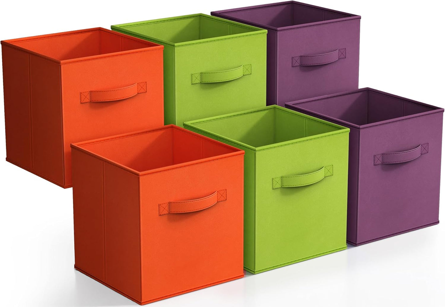 Sorbus Storage Cubes - 11" Foldable Storage Bins with Handle for Nursery, Playroom, Closet Organizers and Storage - 6 Fabric Shelf Basket for Toys, Books, Clothes - Purple Green & Orange Storage Bin