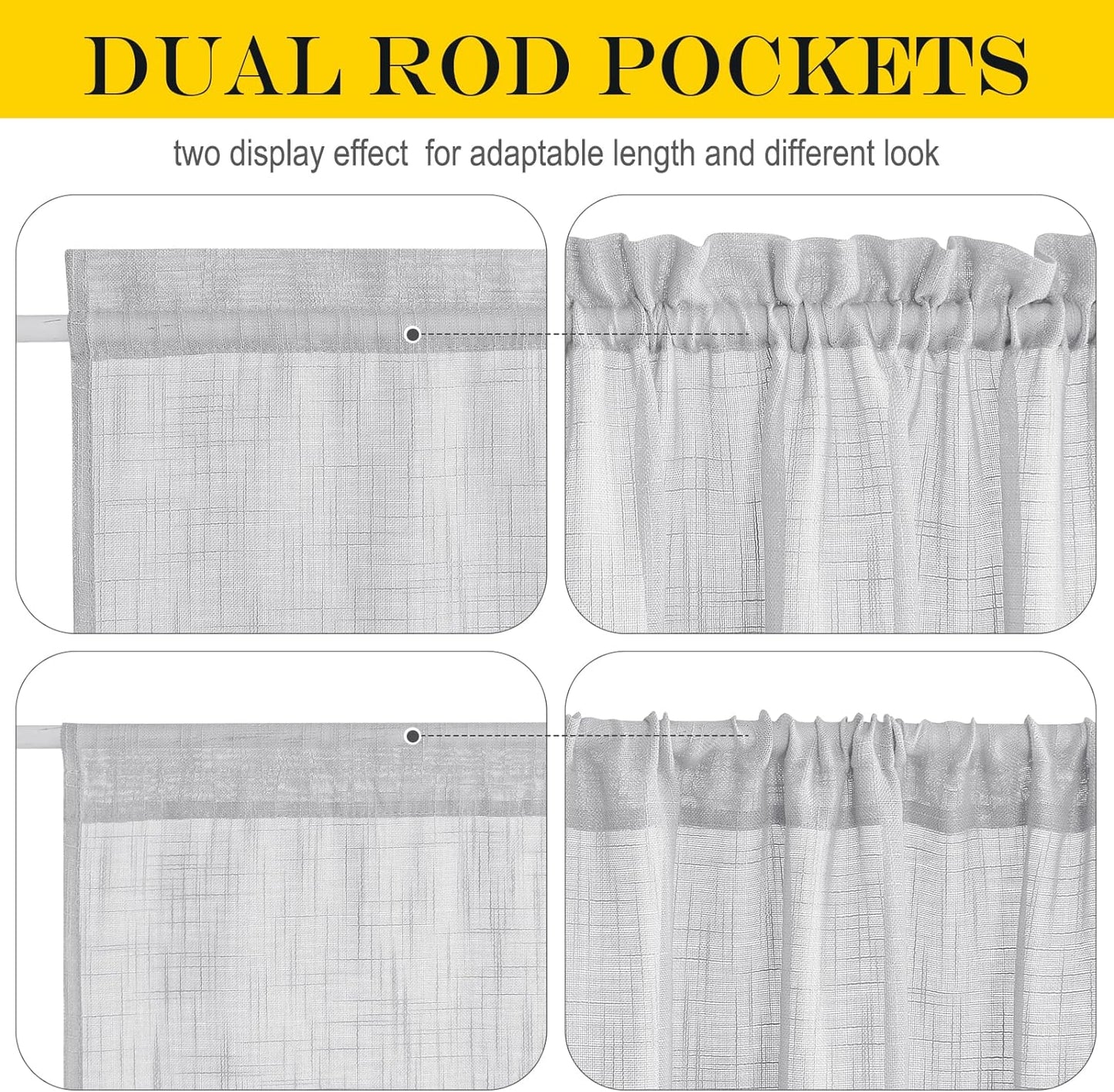 NICETOWN Side Door Curtains for Small Window, Rod Pocket French Window Curtains Light Filtering Sidelight Curtain for Front, 36W X 40L Sheer Door Shade with Tieback, 1 PC, Light Grey
