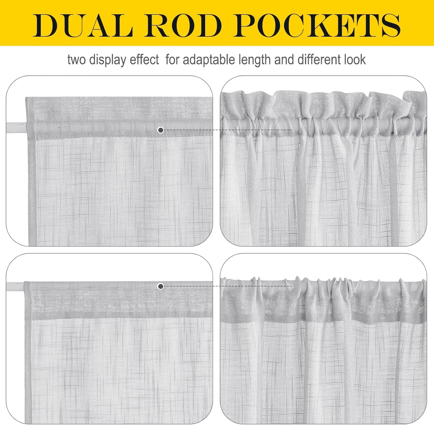 NICETOWN Door Curtain Panel Sheer - Sheer French Door Curtain Linen Textured Panel 72 inches Long Curtain with Single Tieback (Light Grey, 1 Panel)