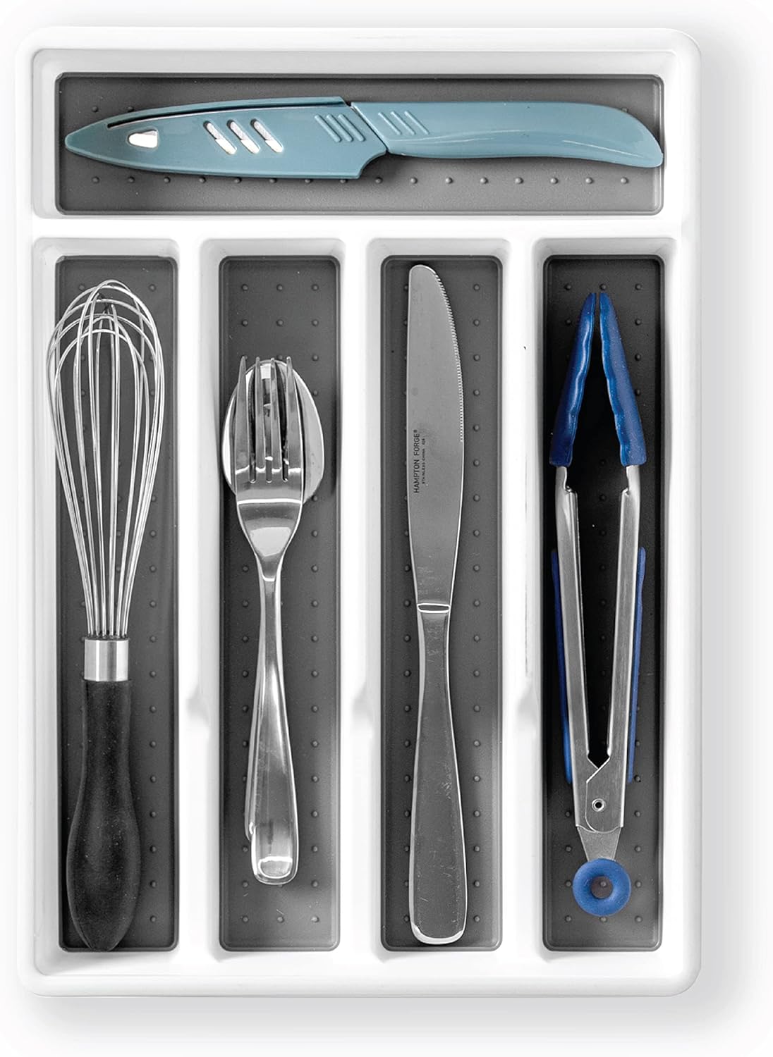 BINO | 5-Slot Silverware Organizer | Small - White Cutlery Tray Organizer | Silverware Storage for Drawer | BPA-Free Plastic Organizers with Soft-Grip Lining and Rounded Corners | Utensil Organizer