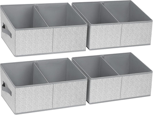 DIMJ Trapezoid Storage Bins for clothes - 4 Packs Closet Organizers and Storage Baskets, Foldable Closet Baskets with Handles and Divider, Closet Storage Bin Toybox for Shelves Living Room Bedroom