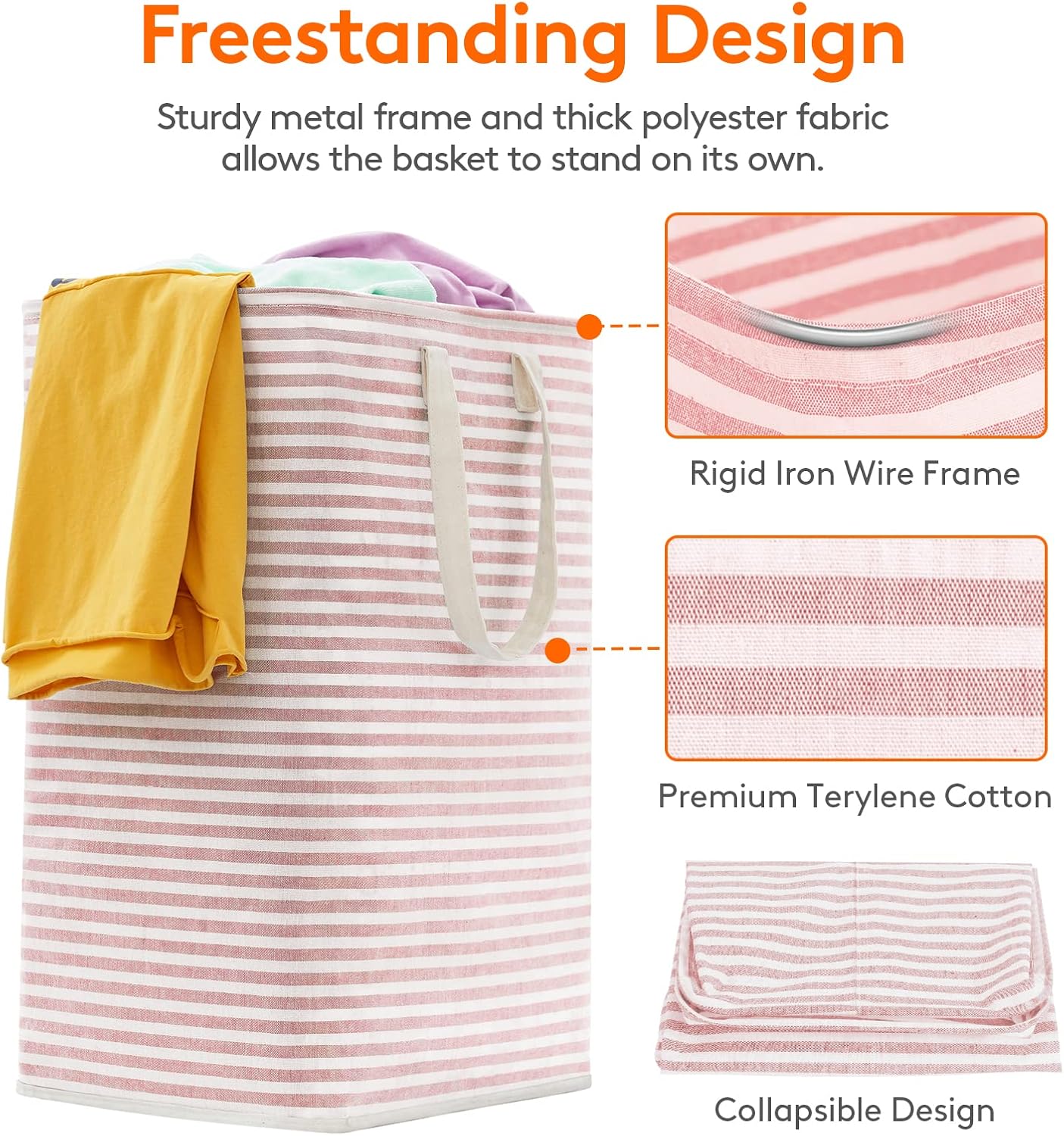 Lifewit Laundry Hamper Large Collapsible Laundry Basket, Freestanding Waterproof Clothes Hamper Storage with Easy Carry Handles for Clothes in Bedroom Bathroom College Dorm for Adults, Pink, 80L