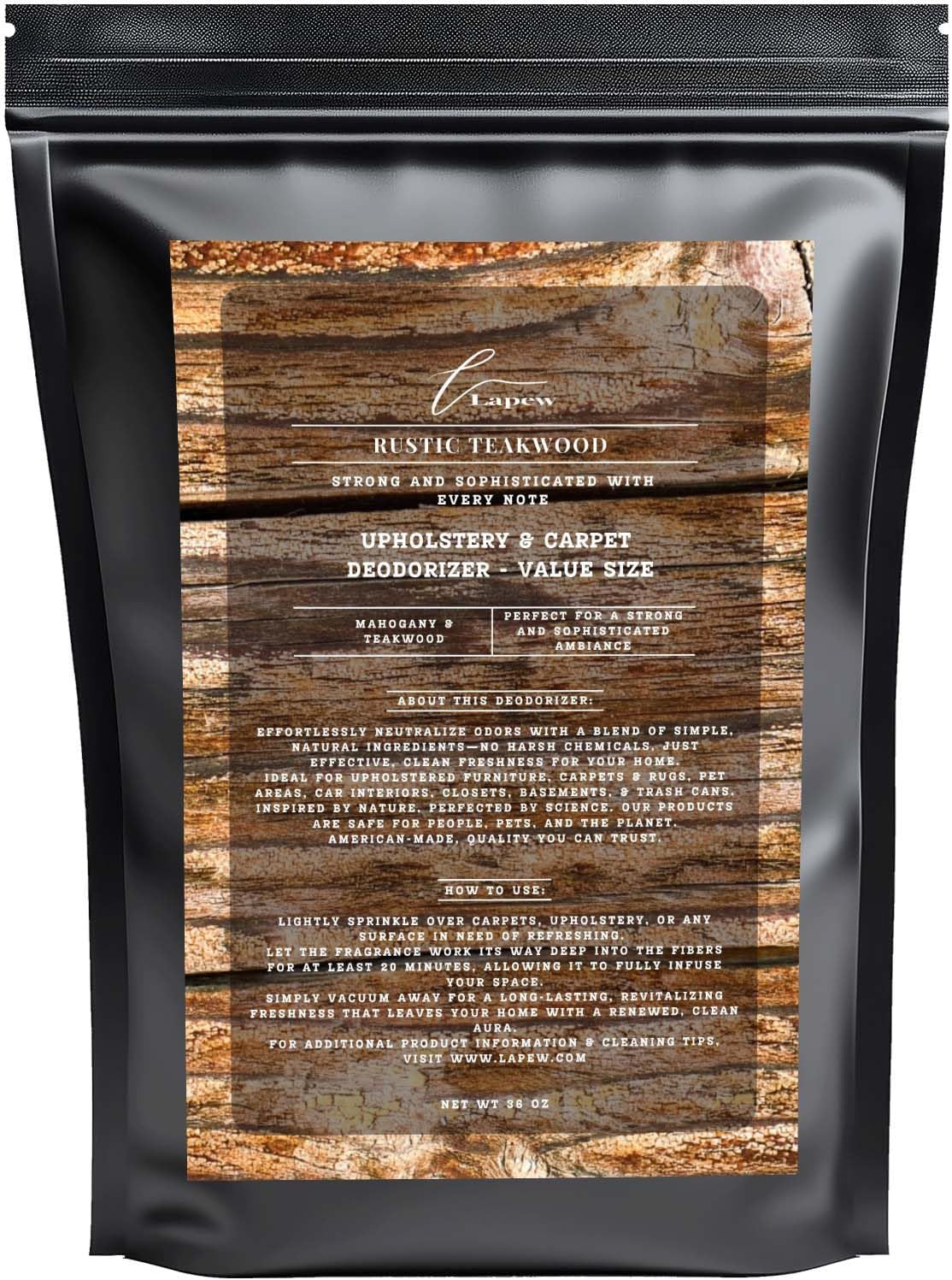 Rustic Teakwood Carpet Freshener Powder Refill 36 oz | Powerful Odor Eliminator for Home | Upholstery Deodorizer | Carpet Deodorizer | Pet Urine | Cat Litter Box | Mahogany Teakwood Fragrance