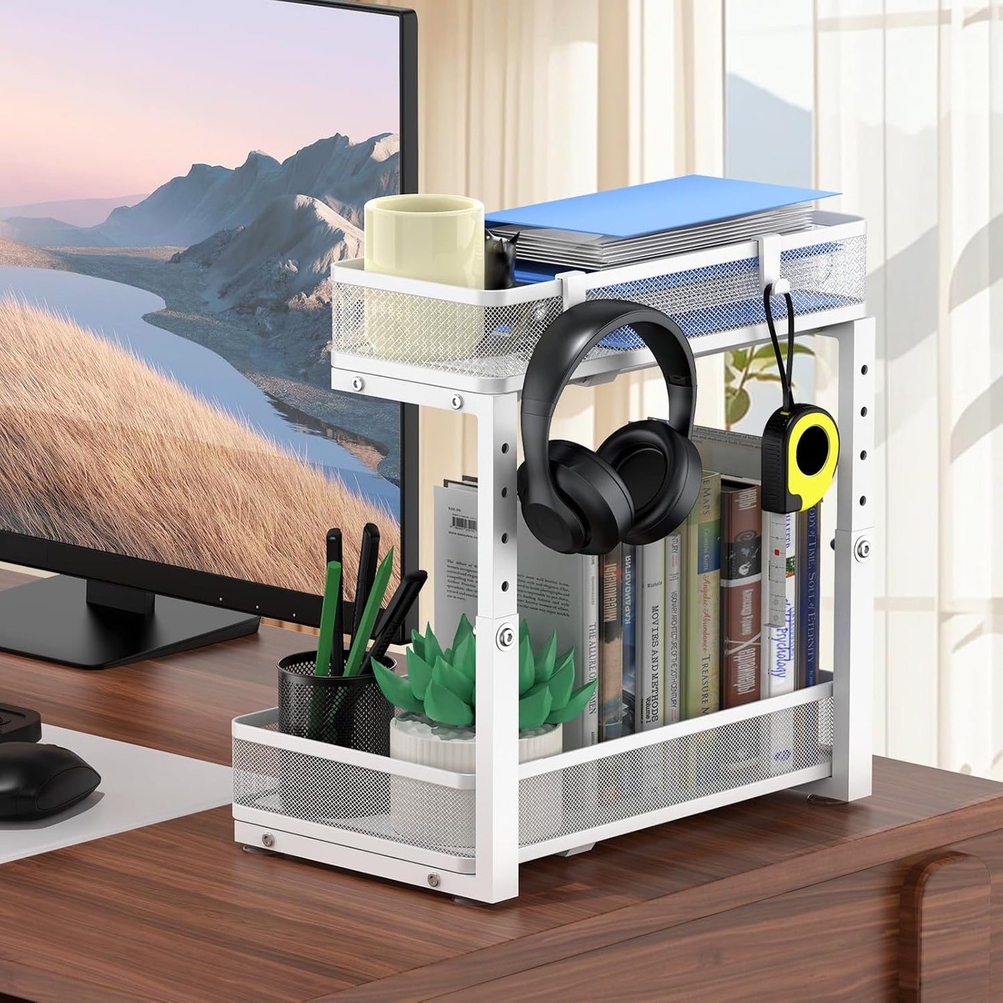 Under Sink Organizer, High Adjustable 2 Tier Under Sink Organizers and Storage, Slide Out Metal Cabinet Organizers, Pull Out Storage Drawer Shelf for Kitchen Bathroom Cabinet, White, 2 Pack