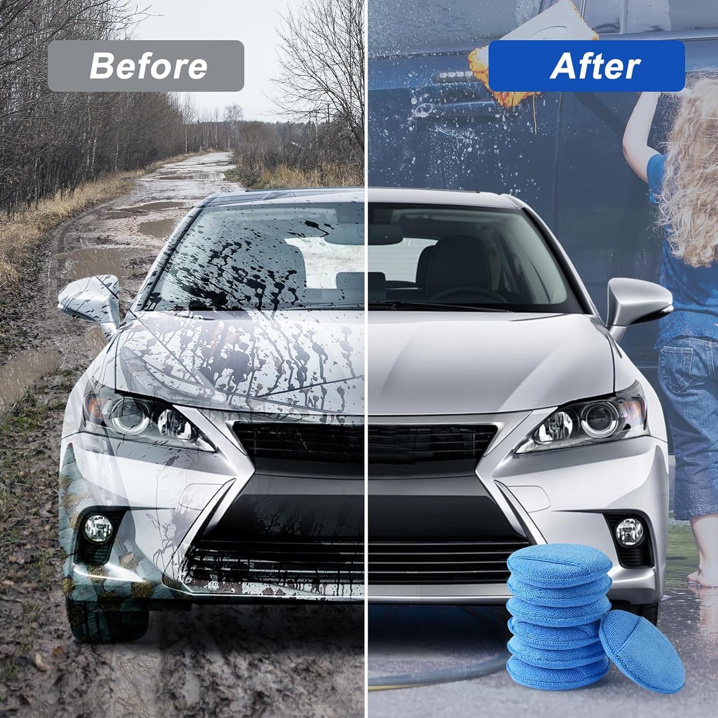 Wax Applicator Pad (8 Pack), 5 Inch Microfiber Applicator Pad with Finger Pocket, Washable Reusable Polishing Pads, Buffing Pads for Car Cleaning, Polishing and Detailing