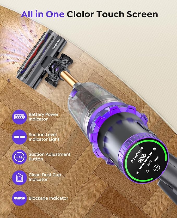 Cordless Vacuum Cleaner, 600W 50KPA 70Min Powerful Vacuum Cleaners for Home, Self-Standing Stick Vacuum with Charging Dock Station Removable Battery/OLED Screen for Home Pet Hair/Carpet/Hardwood Floor