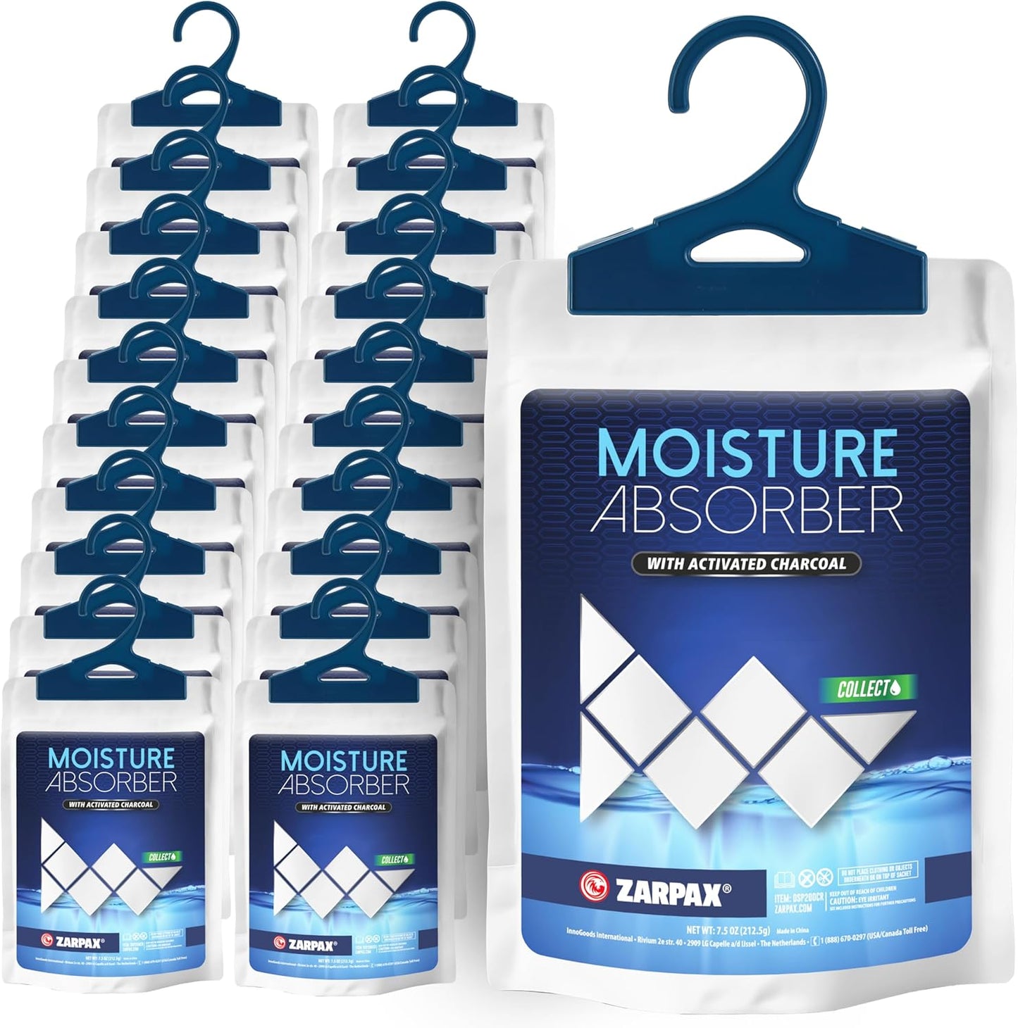 Moisture Absorber Sachets Activated Charcoal 7.5 oz/212g - Remove Excess Moisture In Air & Odor - Desiccant Dehumidifier for Closet, Drawer, Storage - Dampness & Humidity Control - Set of 20