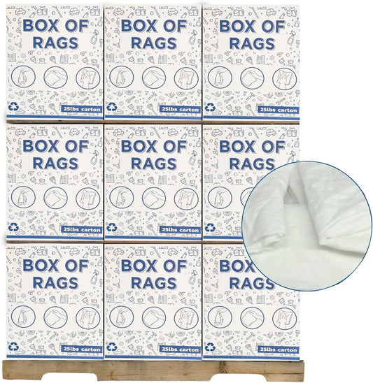 Recycled White Sheeting Cleaning Rags (600 lbs. Pallet 24x25 lbs. Box) – Lint Free White Cotton Cloths for Manufacturing | Automotive | Janitorial | Shop Rags Bulk - Multipurpose