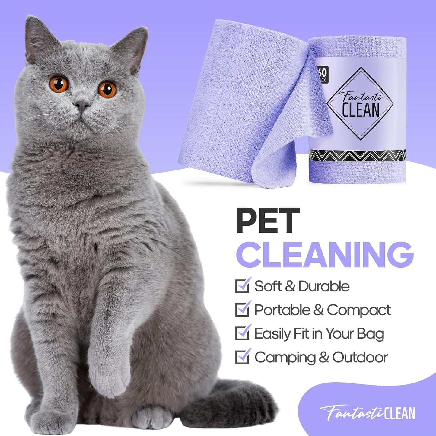 Fantasticlean Microfiber Cleaning Cloth Roll 4 Rolls 240 Pack, Tear Away Paperless Towels, 8" x 8", Reusable Washable Rags, Home Kitchen, Pet, Office, Indoor Outdoor, Portable (2Pink 2Light-Purple)