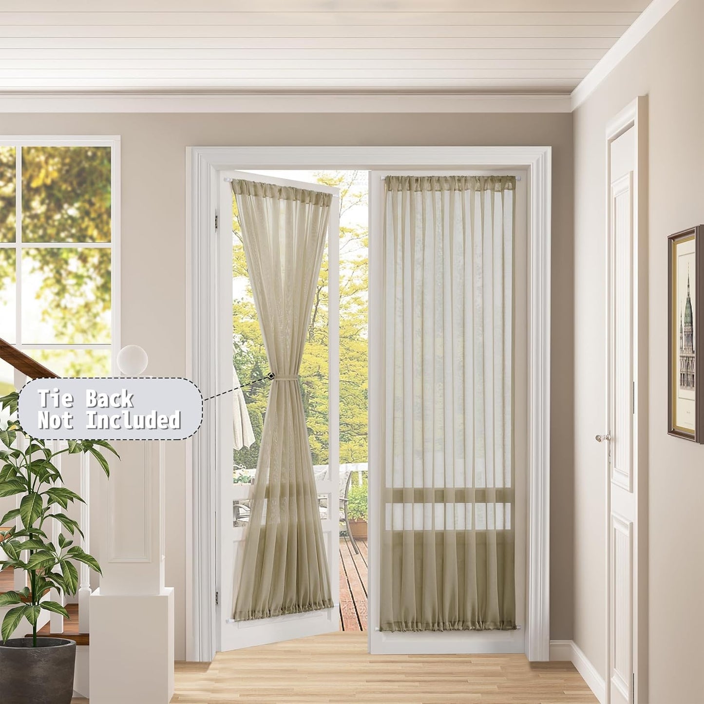 Tollpiz Sheer Door Curtains Closet Linen Textured Curtains Sheer Doorway Light Filtering Voile Rod French Door Pocket Curtain Patio Glass Door, 25 x 72 inches Long, Taos Taupe, Set of 1 Panel