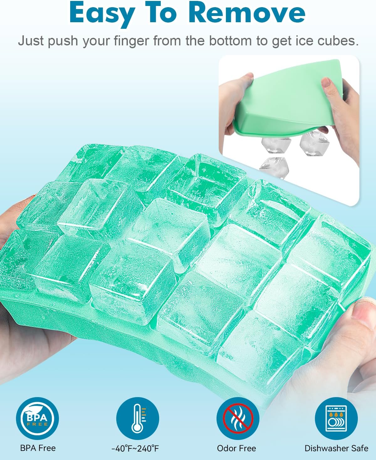 Silicone Ice Cube Trays for Freezer Set of 2, Square Ice Cubes Mold, Easy Release Silicone Old Fashioned Ice Cube Tray, Mini Fridge Rubber Ice Cube Tray for Whiskey Cocktail Coffee Soup