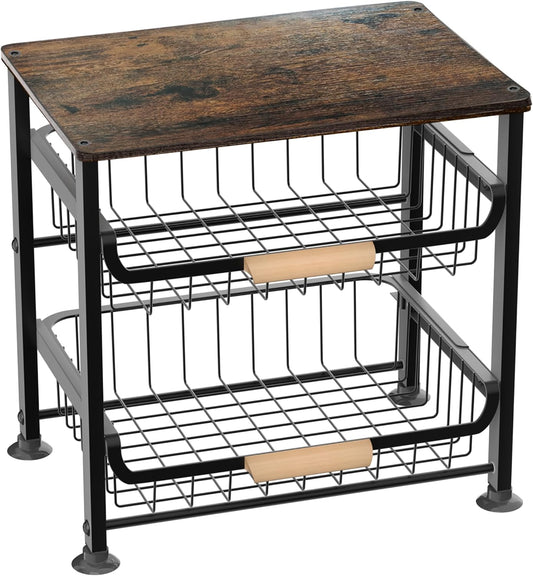 3-layer Kitchen Fruit Storage Basket Snack Rack, Countertop & Desktop Pull-out Metal Basket with Handle, Organizers