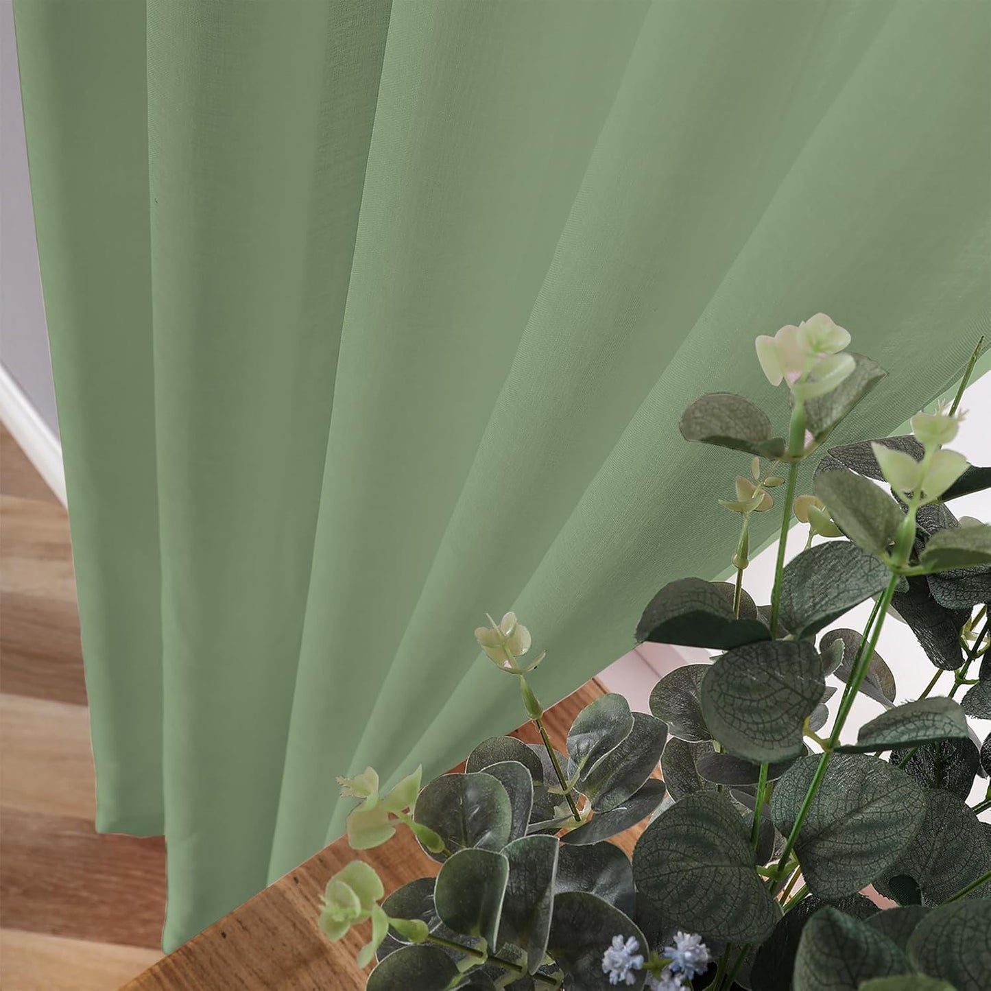 Tollpiz Sheer Curtains Bedroom Linen Textured Curtain Sheers Light Filtering Voile Rod Pocket Curtains for Living Room, 38 x 84 inches Long, Sage Green, Set of 2 Panels