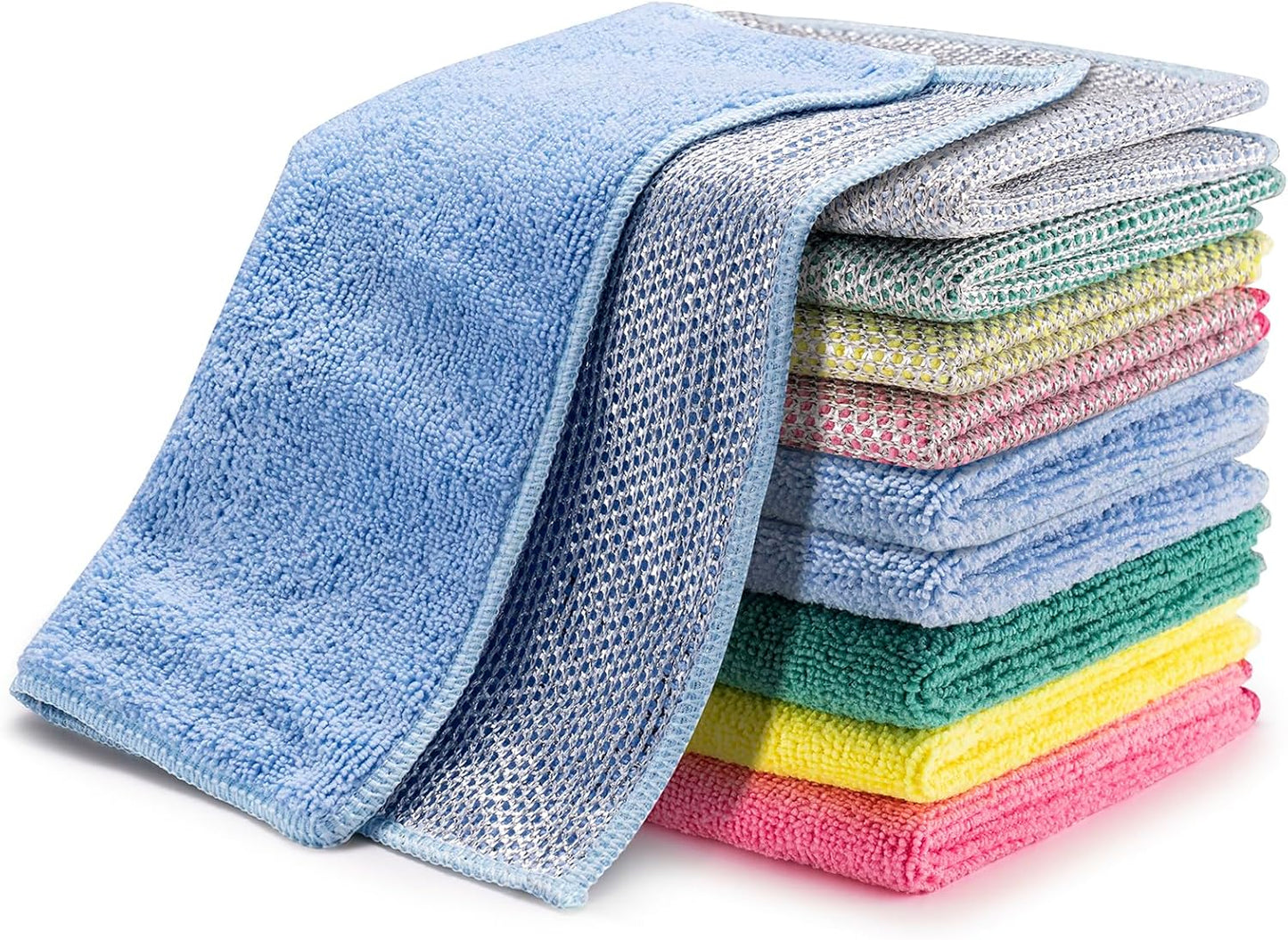 2 in 1 Microfiber Cleaning Cloth Kitchen Towels, Non Scratch Wire Dishcloth Cleaning Rags for Washing Dishes, Multipurpose Microfiber Towels for Cars, Kitchen, Wall and Window Cleaner