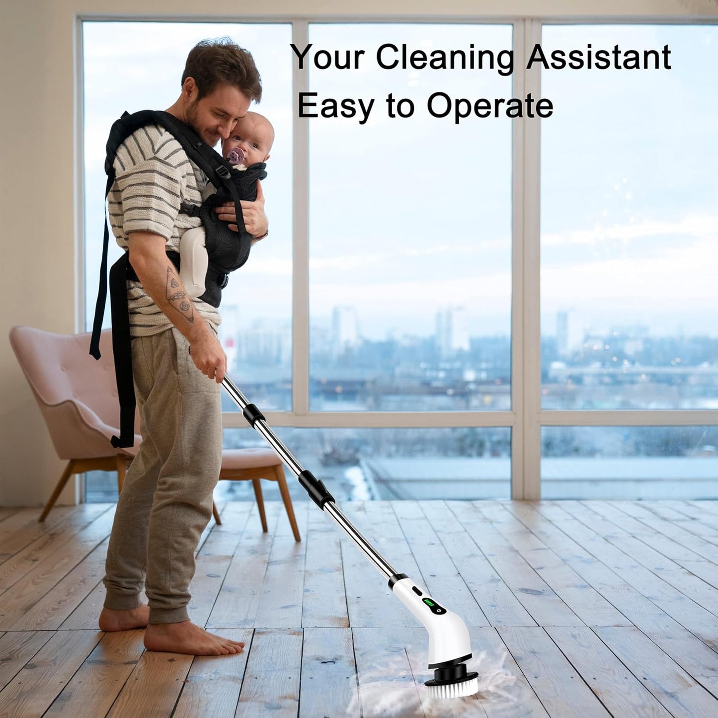 Cordless Electric Spin Scrubber, Hands-Free Shower Cleaning Tool with 9 Attachments & Extension Handle, IPX7 Waterproof for Tub, Tile Grout, Bathroom, Car, Floor - No More Back Pain (Green)