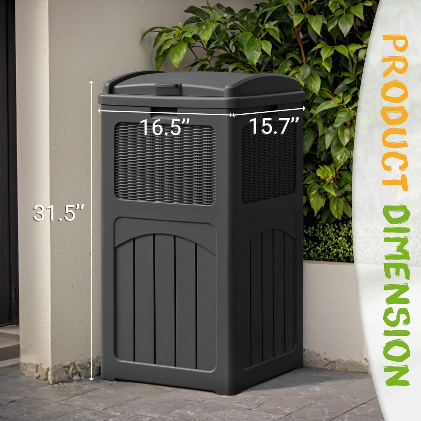 YESHOMY 33 Gallon Resin Outdoor Trash Can with Lid, Hideaway Waterproof Patio Garbage Bin, Gray