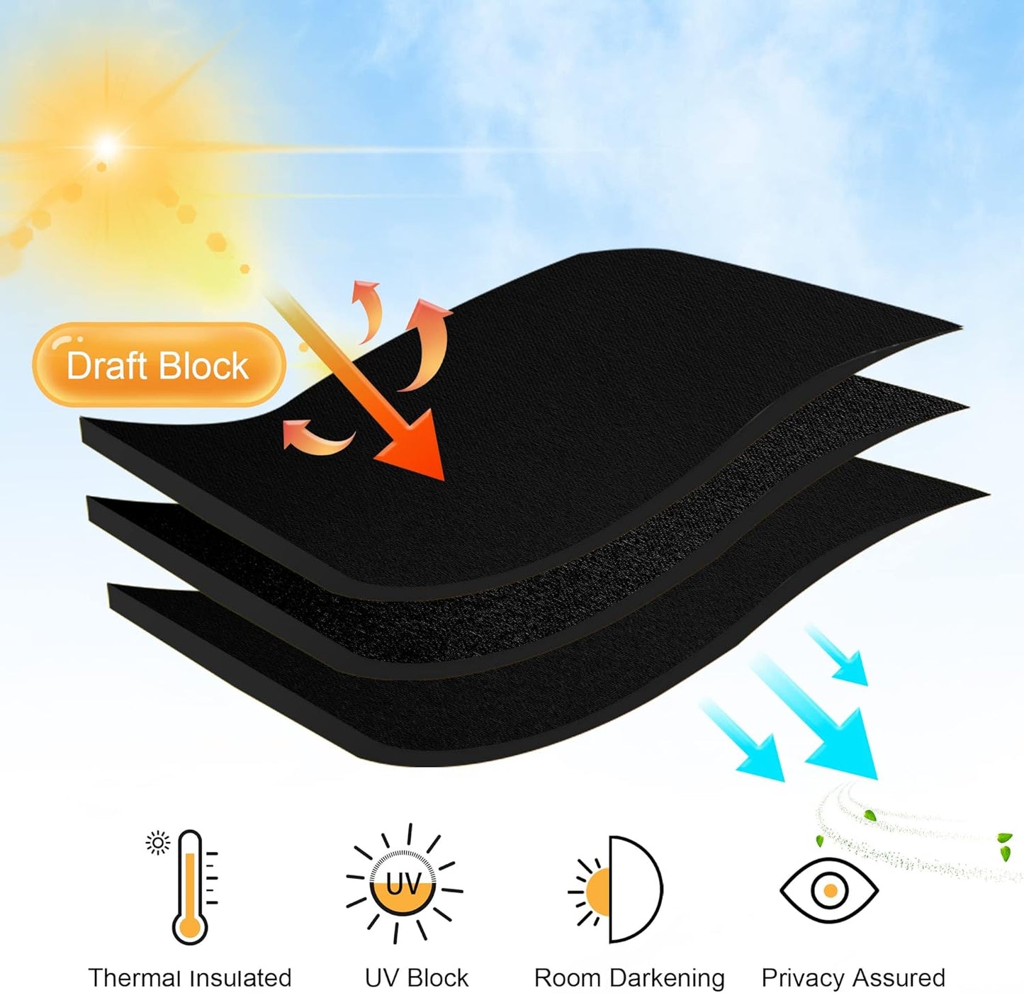 RYB HOME Small Curtains for Kitchen Window - Blackout Privacy Portable Curtain Set for Bedroom Office Bathroom Basement Garage Storage Enclosure RV Bunk, W 34 x L 30 inch, Black, 2 Pcs