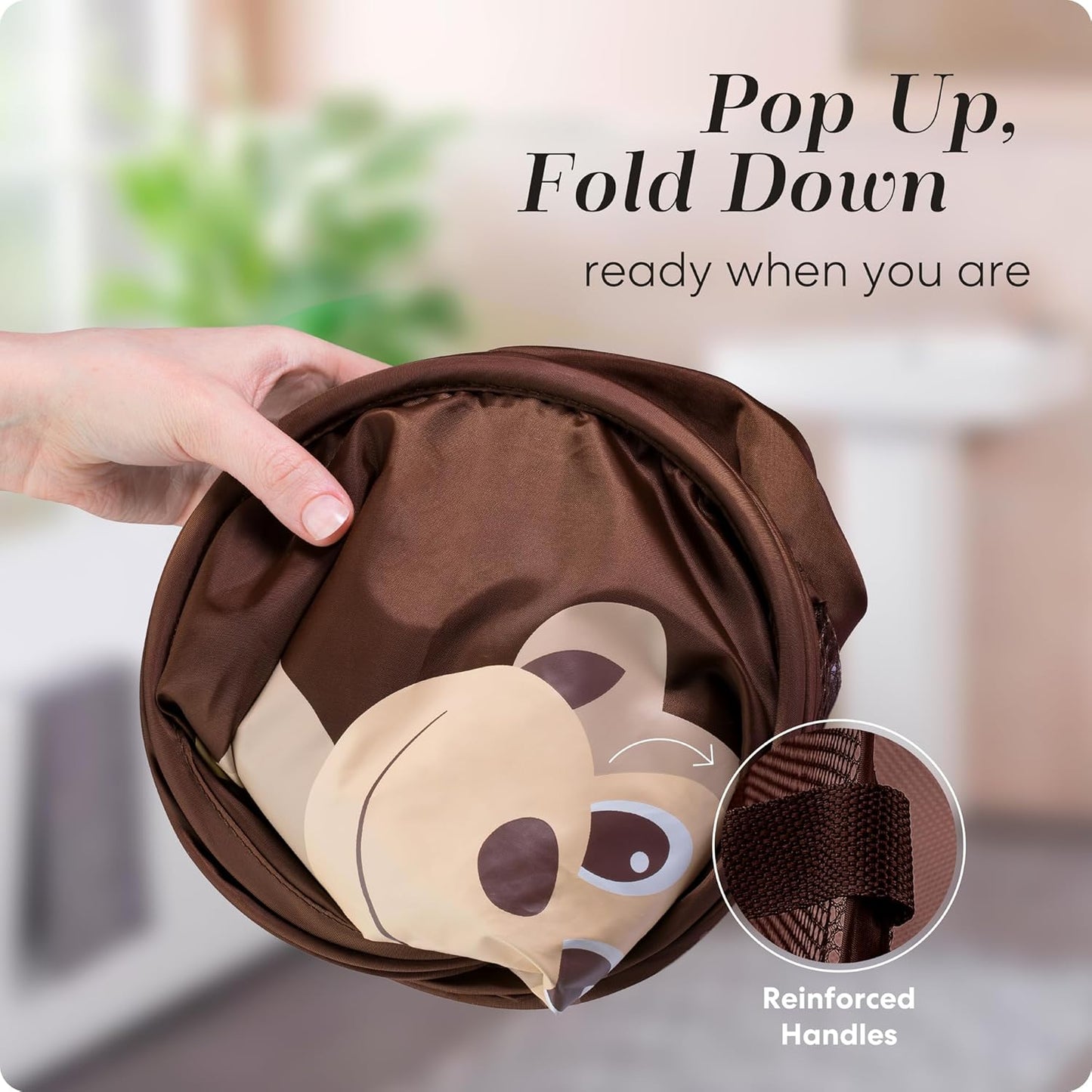 Handy Laundry Collapsible Mesh Pop Up Hamper with Wide Opening and Side Pocket - Breathable, Sturdy, Foldable, and Space-Saving Design for Clothes and Storage (Monkey)