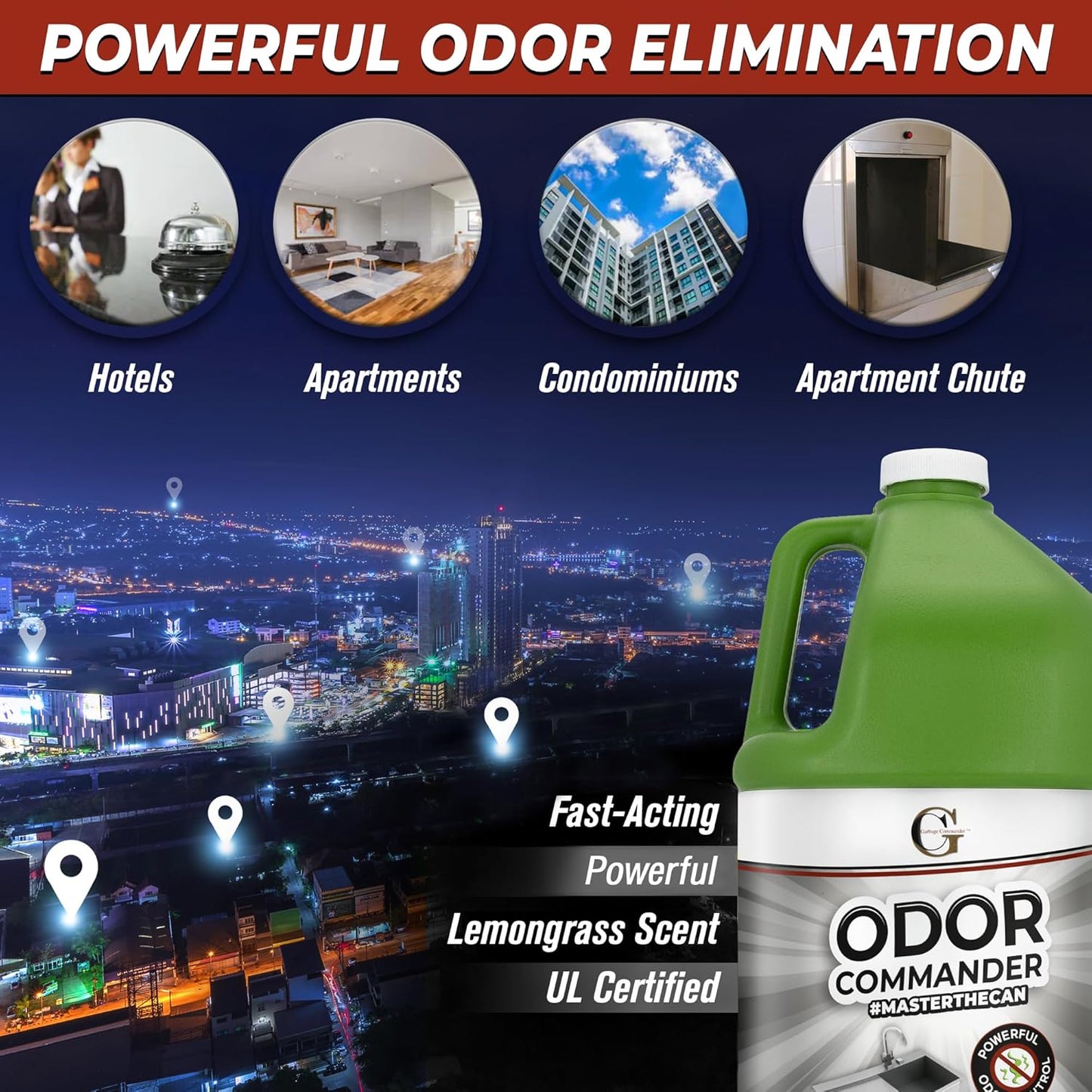 Garbage Commander Odor Commander, Odor Control Spray Bottle, 1 Gallon Refill, Lemongrass Scent - Proudly Made in Canada