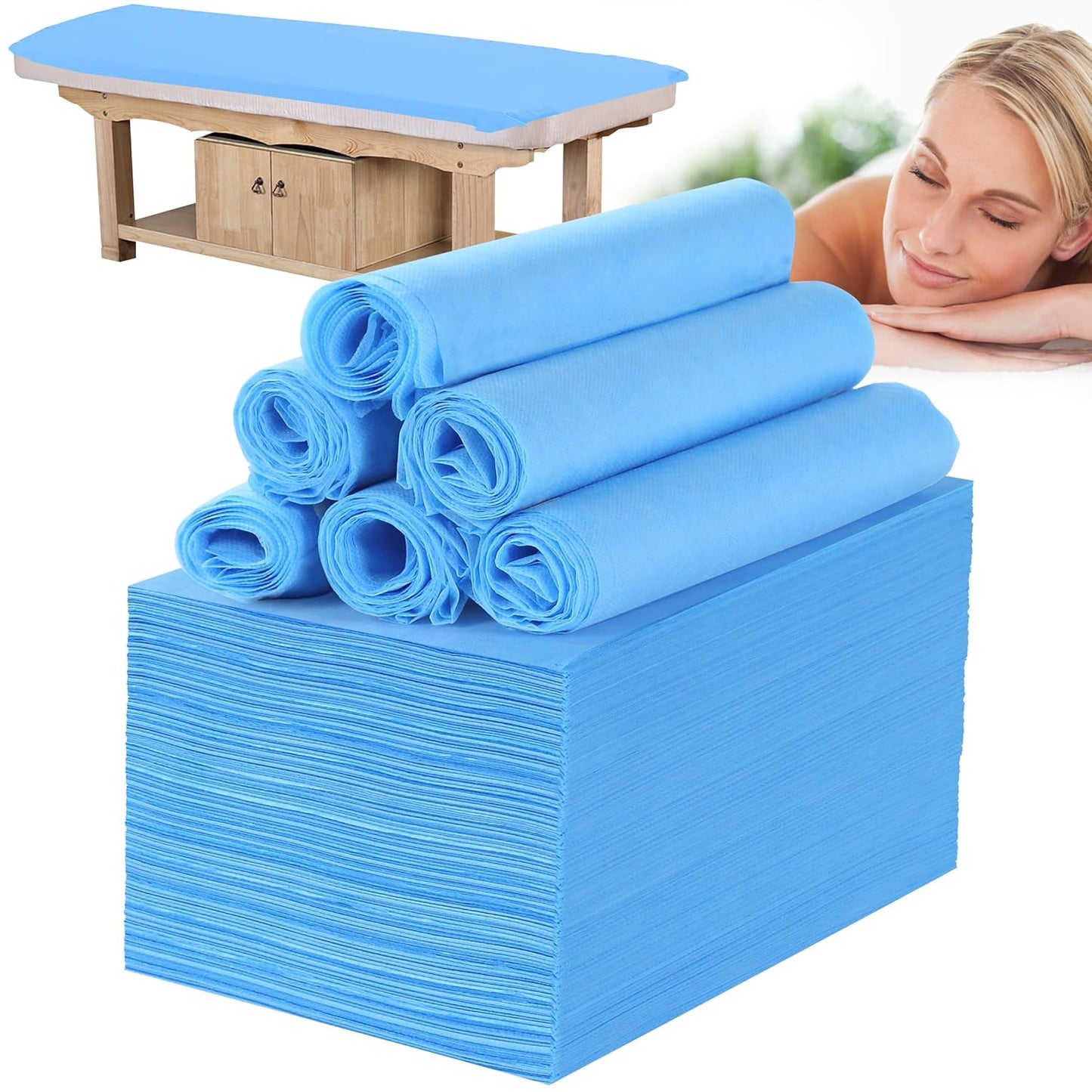 Disposable Bed Sheets for Massage Table 200 Pcs 31" x 71" Waterproof Massage Table Sheets Soft Non Woven Fabric SPA Massage Table Bed Cover Breathable for Beauty Tattoos Waxing Travel (Blue)