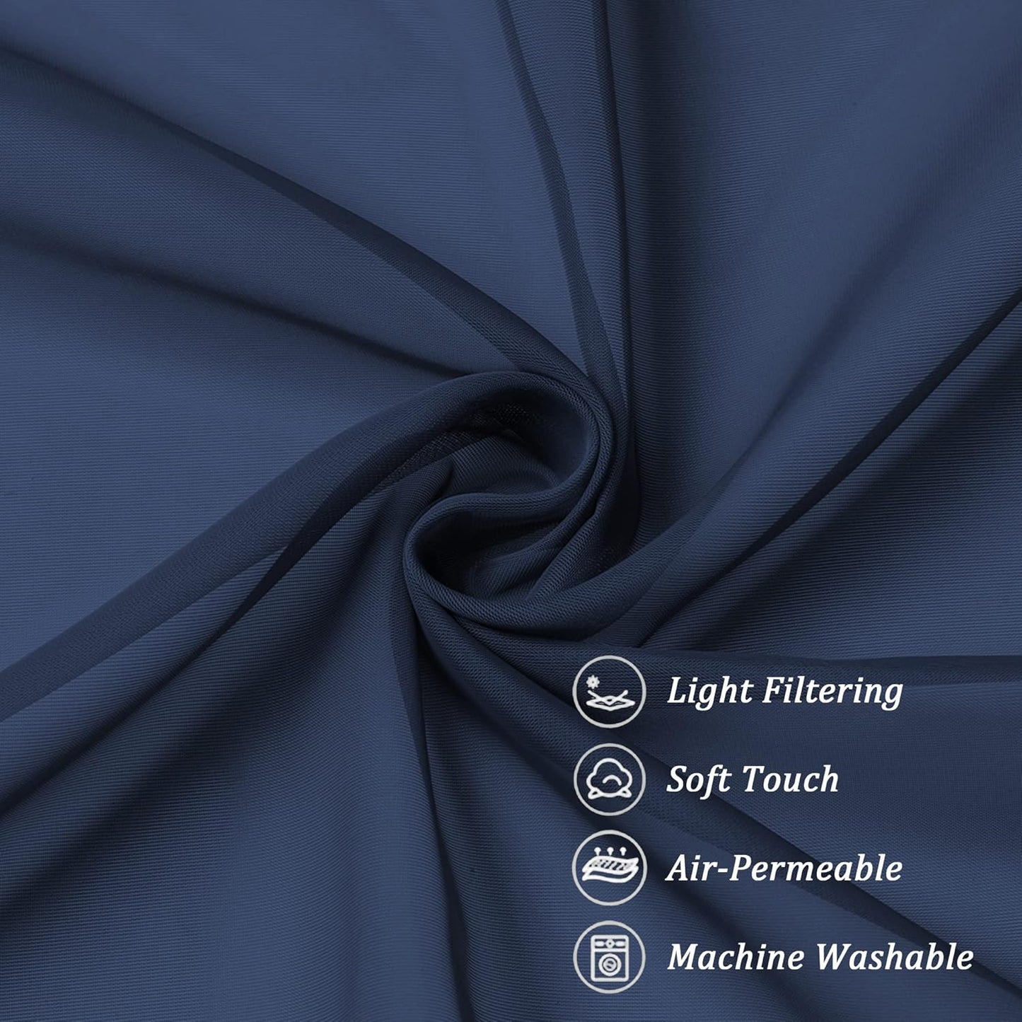 Chyhomenyc Navy Blue Sheer Scarf Valances for Windows 216 Inch Extra Long, Window Scarf Drapes Rod Pocket Backdrop for Wedding Arch Draping/Party/Canopy Bed/Living Room, 2PC, 18 Feet Length