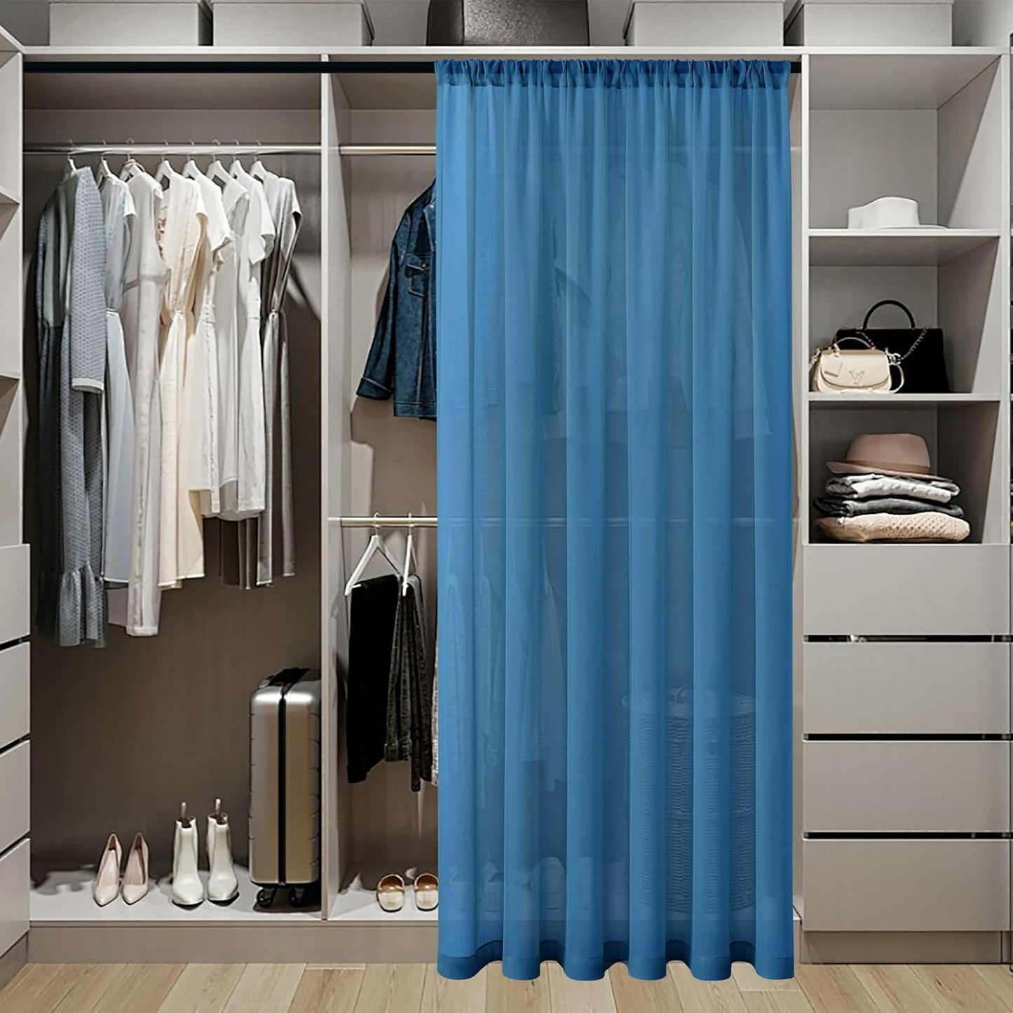 Tollpiz Sheer Door Curtain Closet Linen Textured Curtain Sheers Doorway Light Filtering Voile French Door Rod Pocket Curtains Patio Glass Door, 25 x 80 inches Long, Classic Blue, Set of 1 Panel