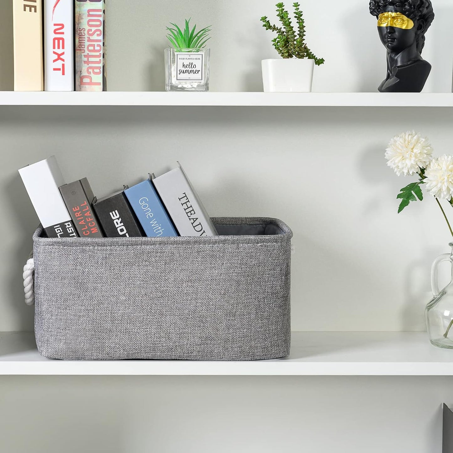 TheWarmHome Large Storage Bins Basket, 2 Pack Grey Fabric Storage Cubes for Changing Table Nursery Livingroom Kidsroom Playroom Toy, Collapsible Storage Baskets for organizing Shelves Closet