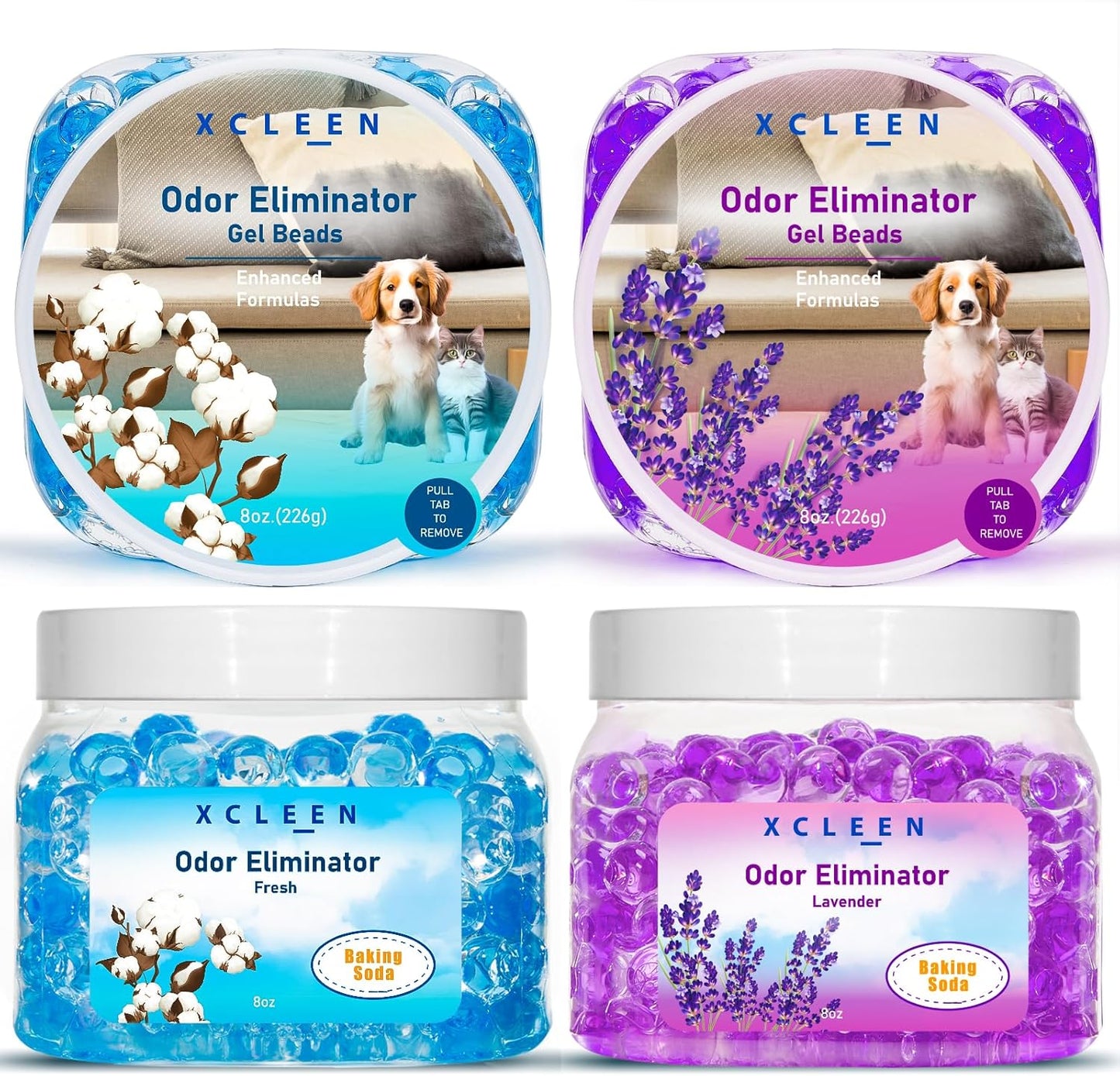 Odor Eliminator Gel Beads 4 Pack 32OZ, Air Freshener with Baking Soda, Long Lasting Odor Absorber for Home Bathroom Car and Pet Odor, Fresh&Lavender Scent