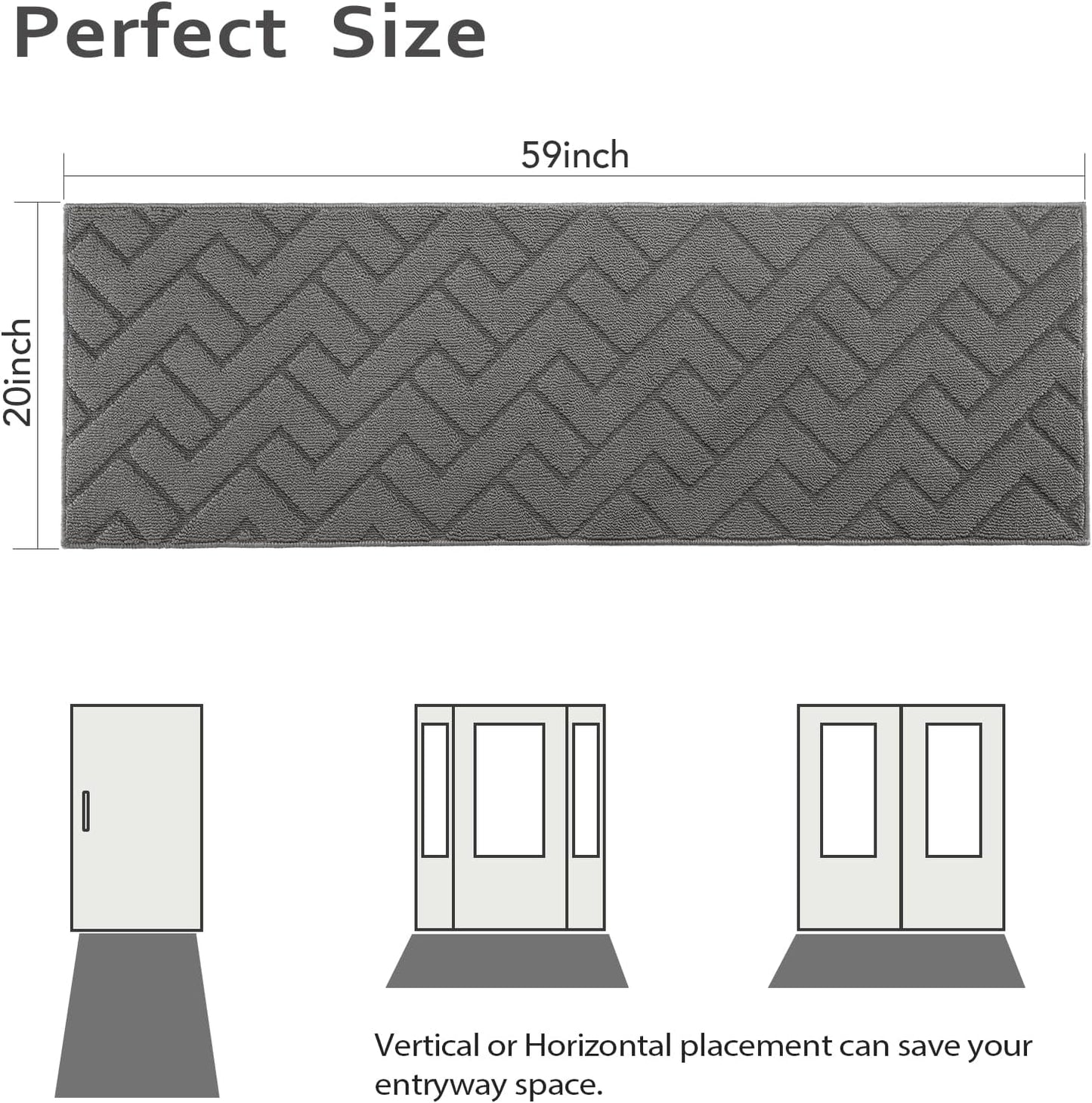 hicorfe Indoor Doormat,Front Back Door Mat Rubber Backing Non Slip Door Mats 20"x59" Absorbent Resist Dirt Entrance Doormat Inside Floor Mats Entryway Washable Low-Profile for Patio,Garden（Grey）