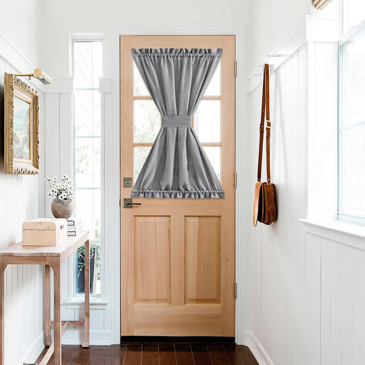 NICETOWN Sheer Door Curtains, Side Small Window Treatment, Farmhouse French Front Door Shade, Rod Pocket Sidelight Curtains with Tieback, 1 Panel, Dark Grey, 36W X 40L